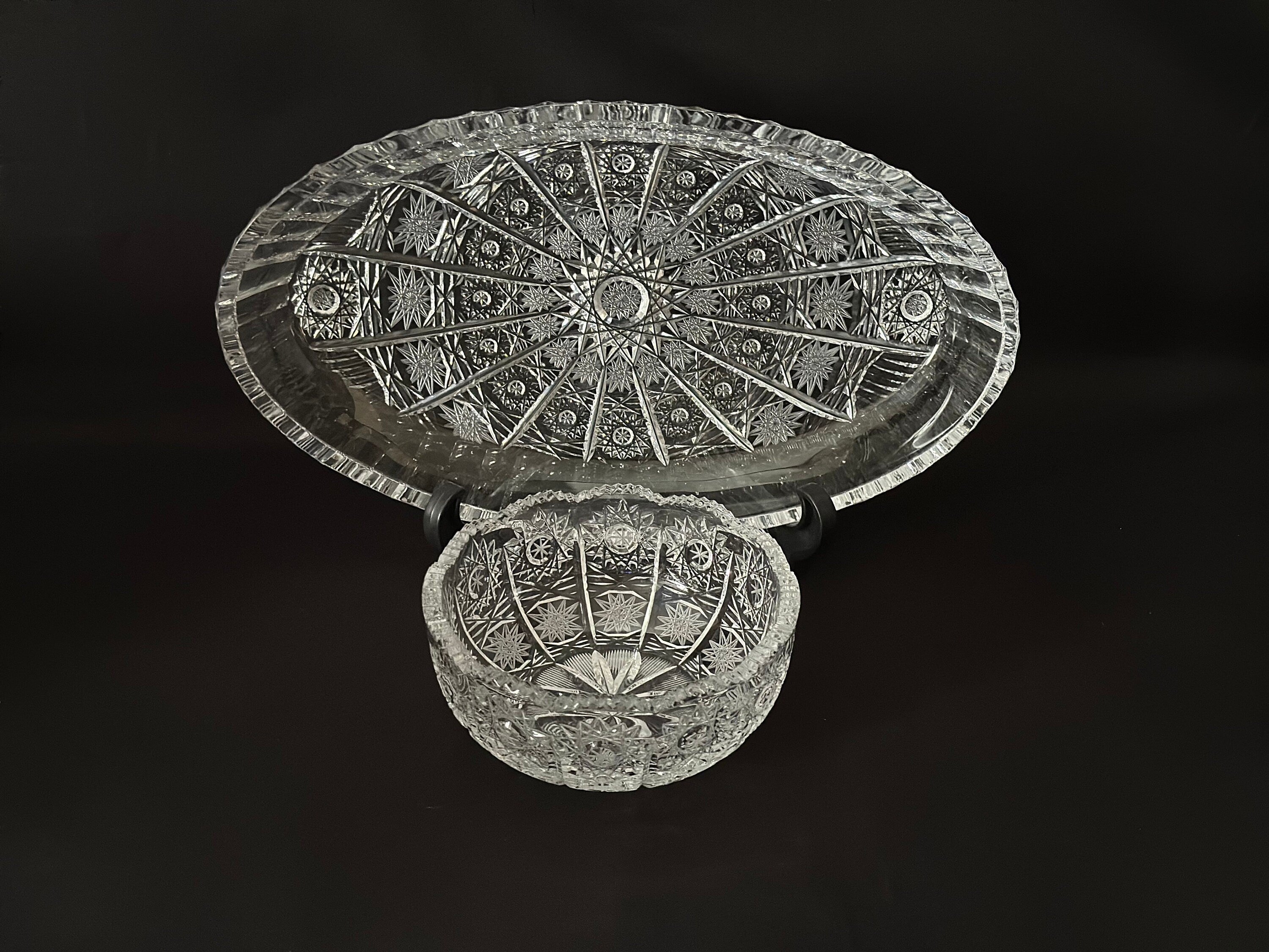 Bohemia Crystal Queens Lace Tray and Bowl