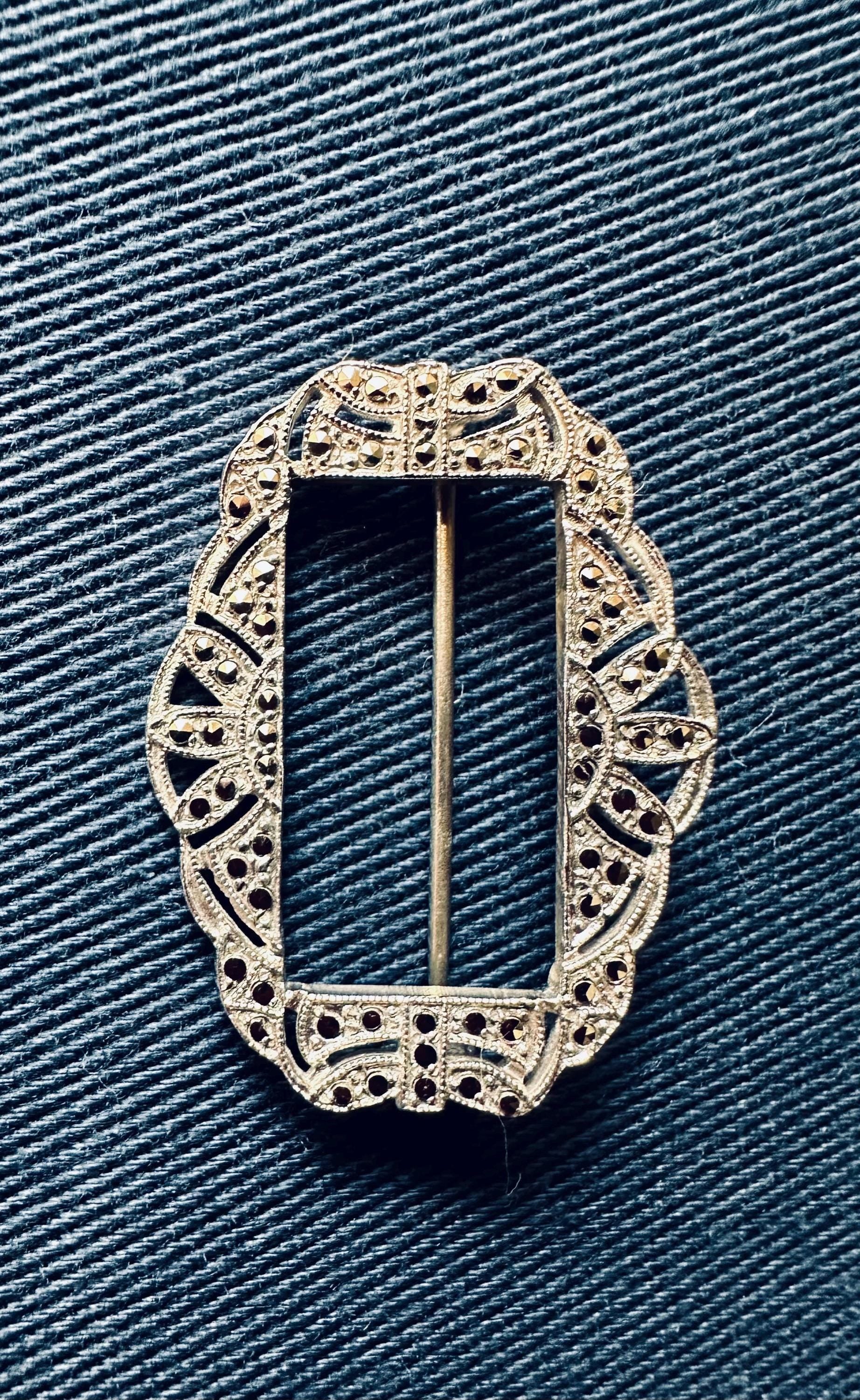 Antique Sterling Silver Marcasite Frame Brooch