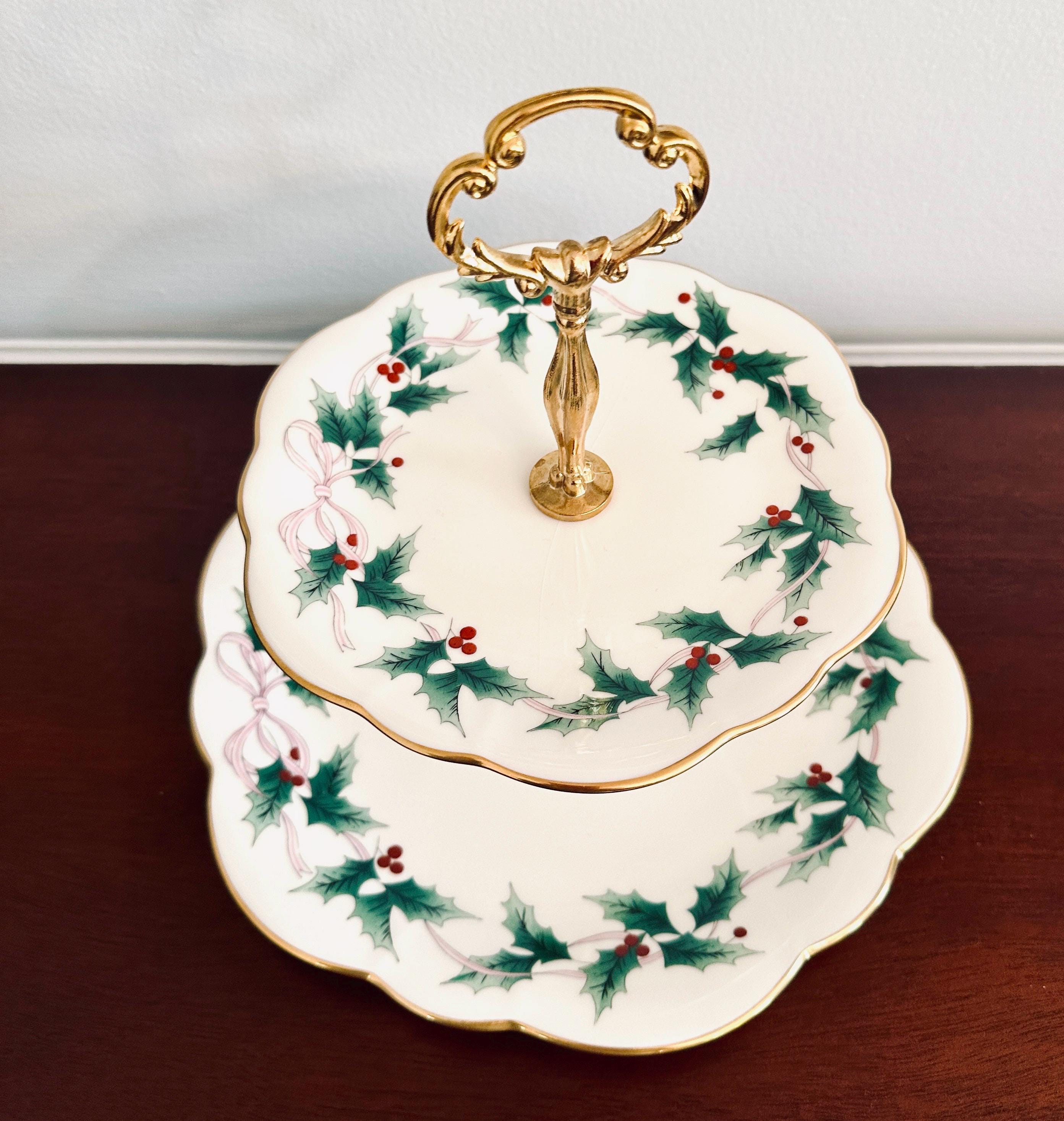 Mikasa Ribbon Holly 2 Tiered Server Tidbit Tray