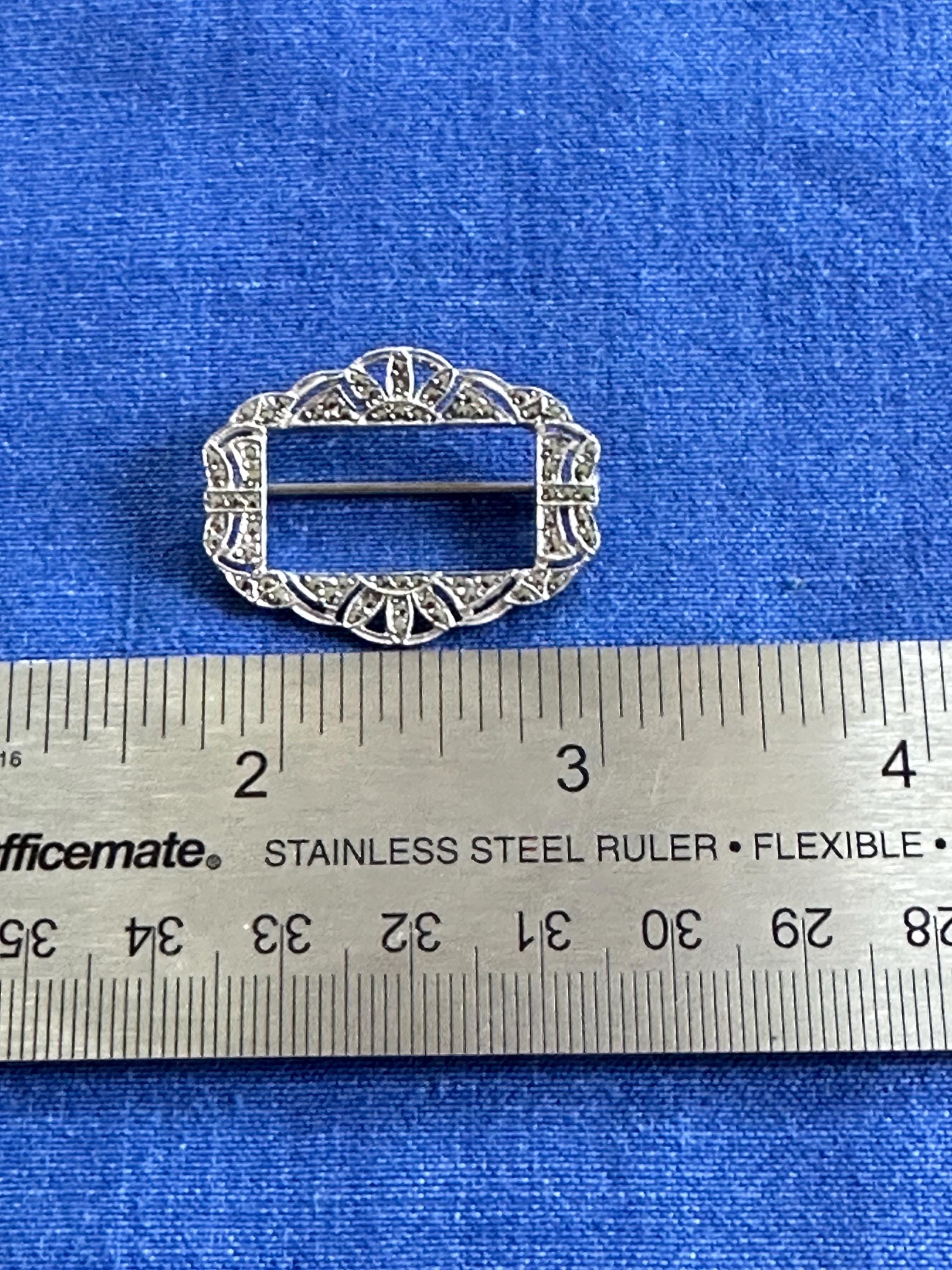 Antique Sterling Silver Marcasite Frame Brooch