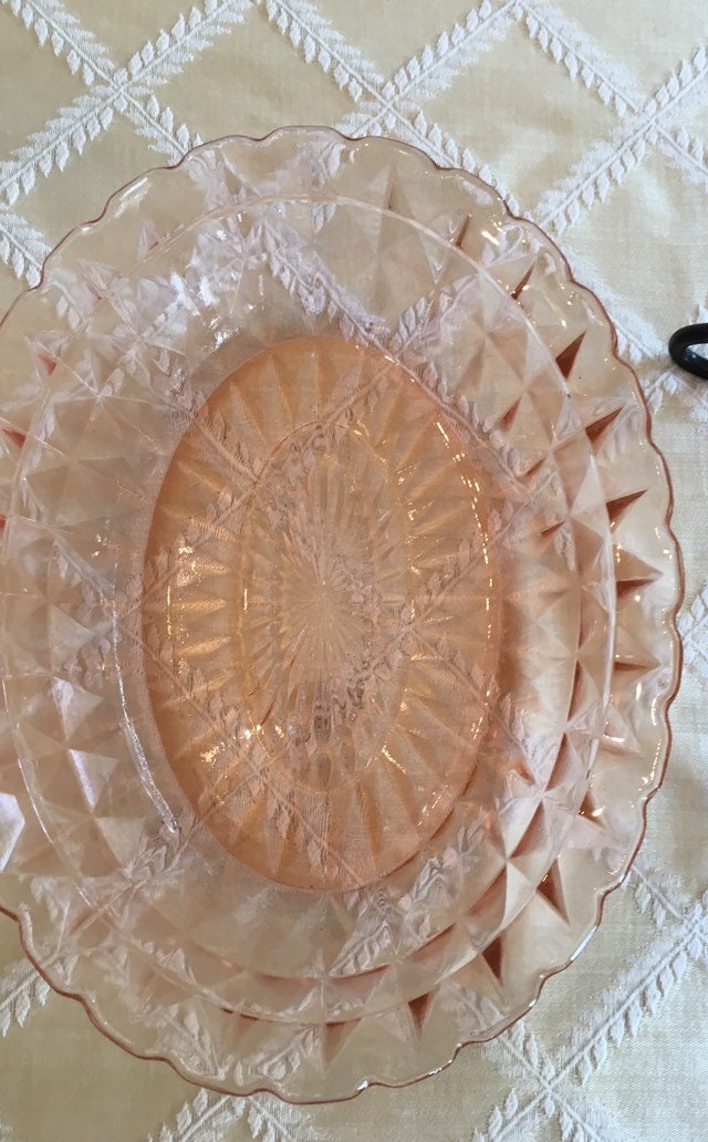 Jeanette Windsor Platter and Bowl Pink Depression Glass