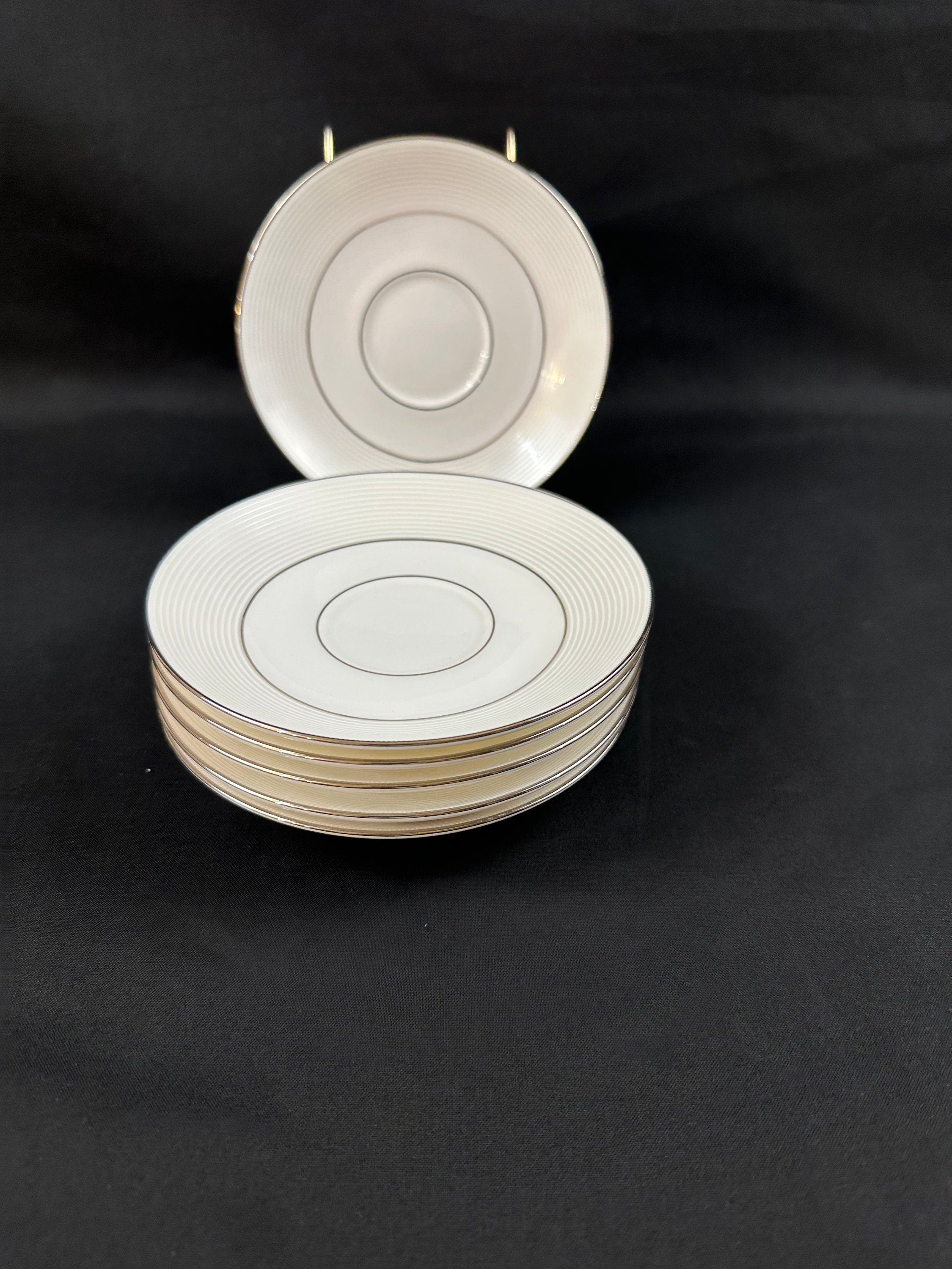 6 Lenox Opal Innocence Stripe Saucers