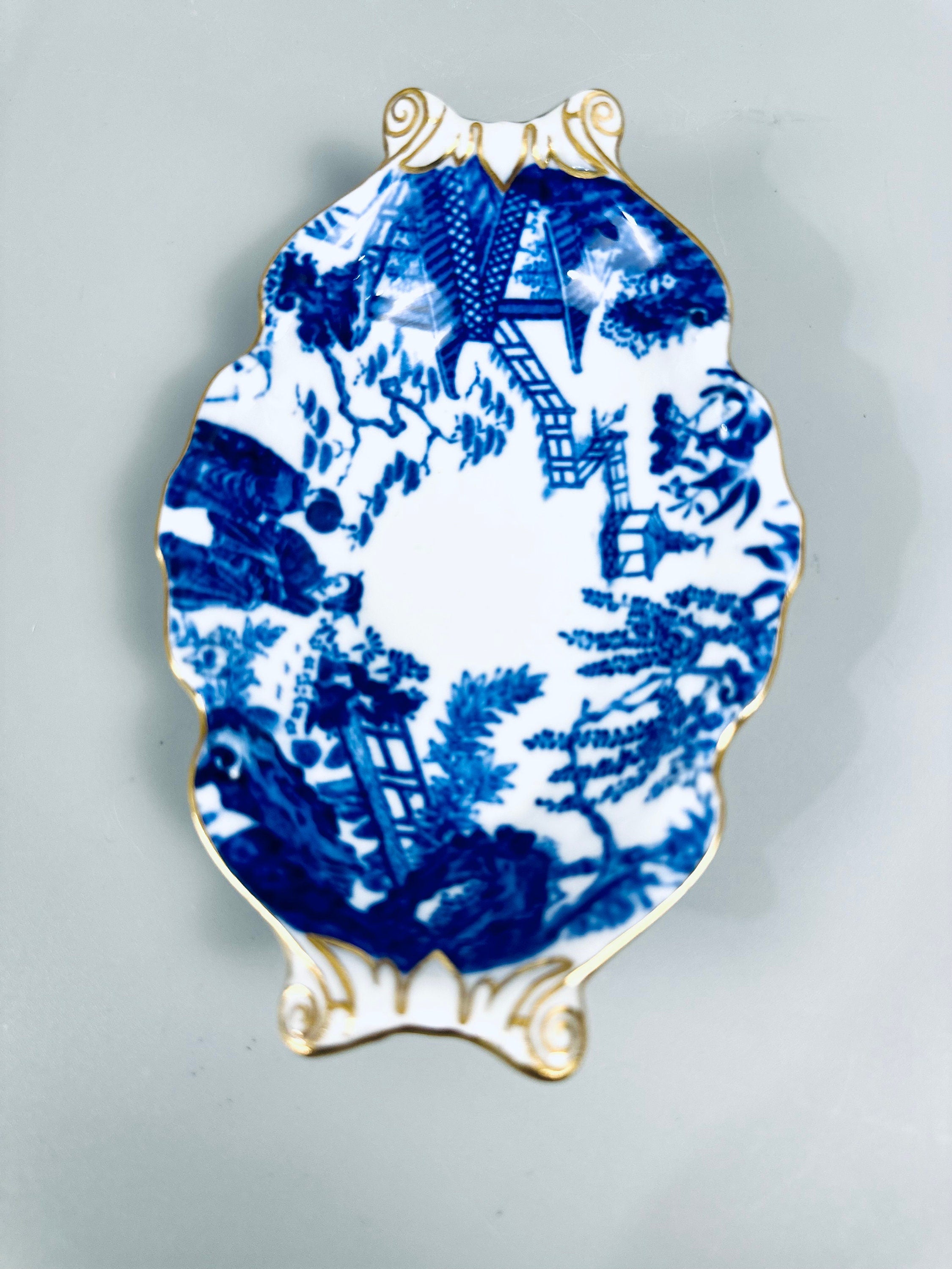 Blue Mikado By Royal Crown Derby Creamer, Sugar Bowl and Teaspoon Rest