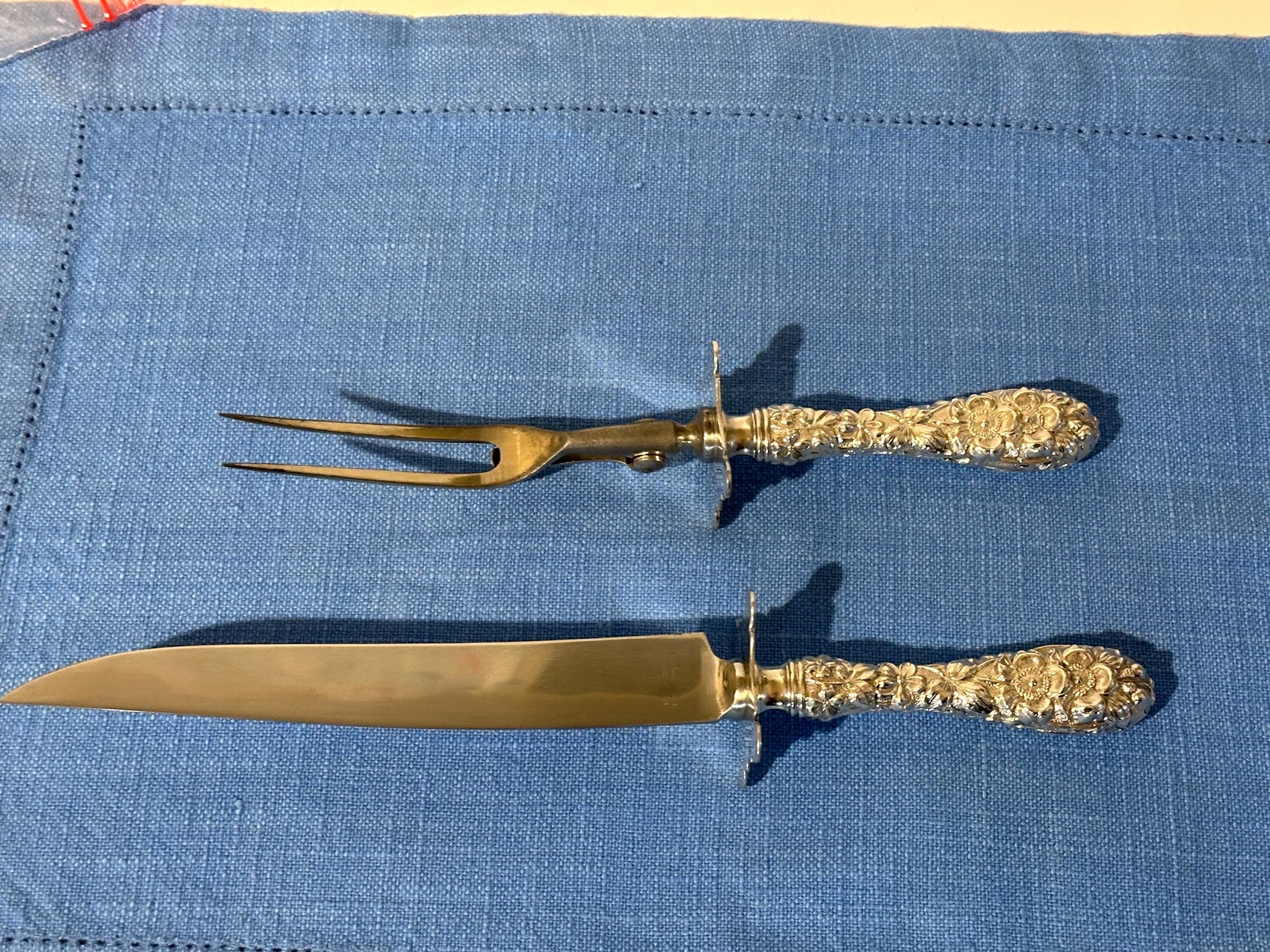 Antique Stieff Sterling Forget Me Not carving set