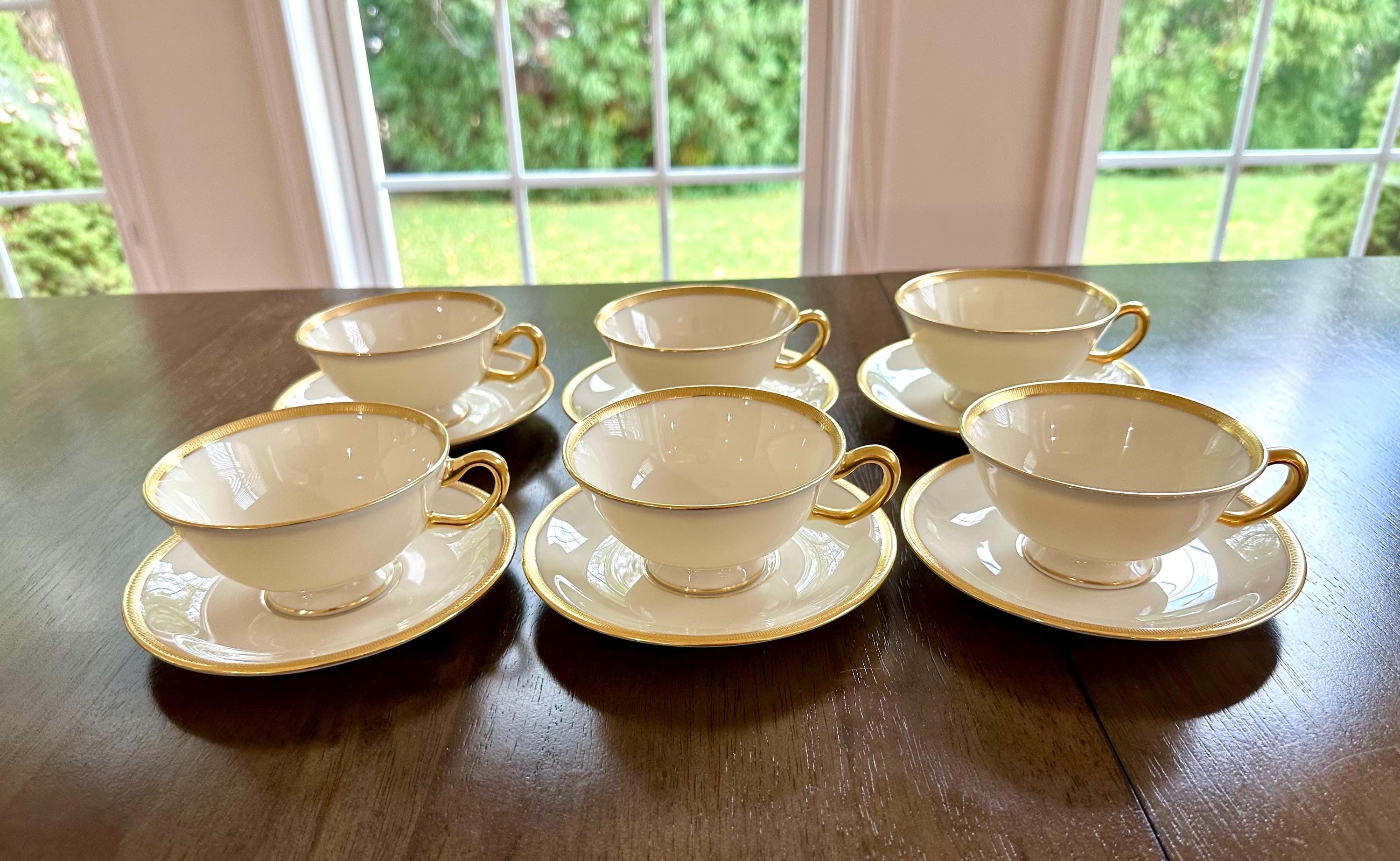 6 Lenox Tuxedo Teacups and Saucers