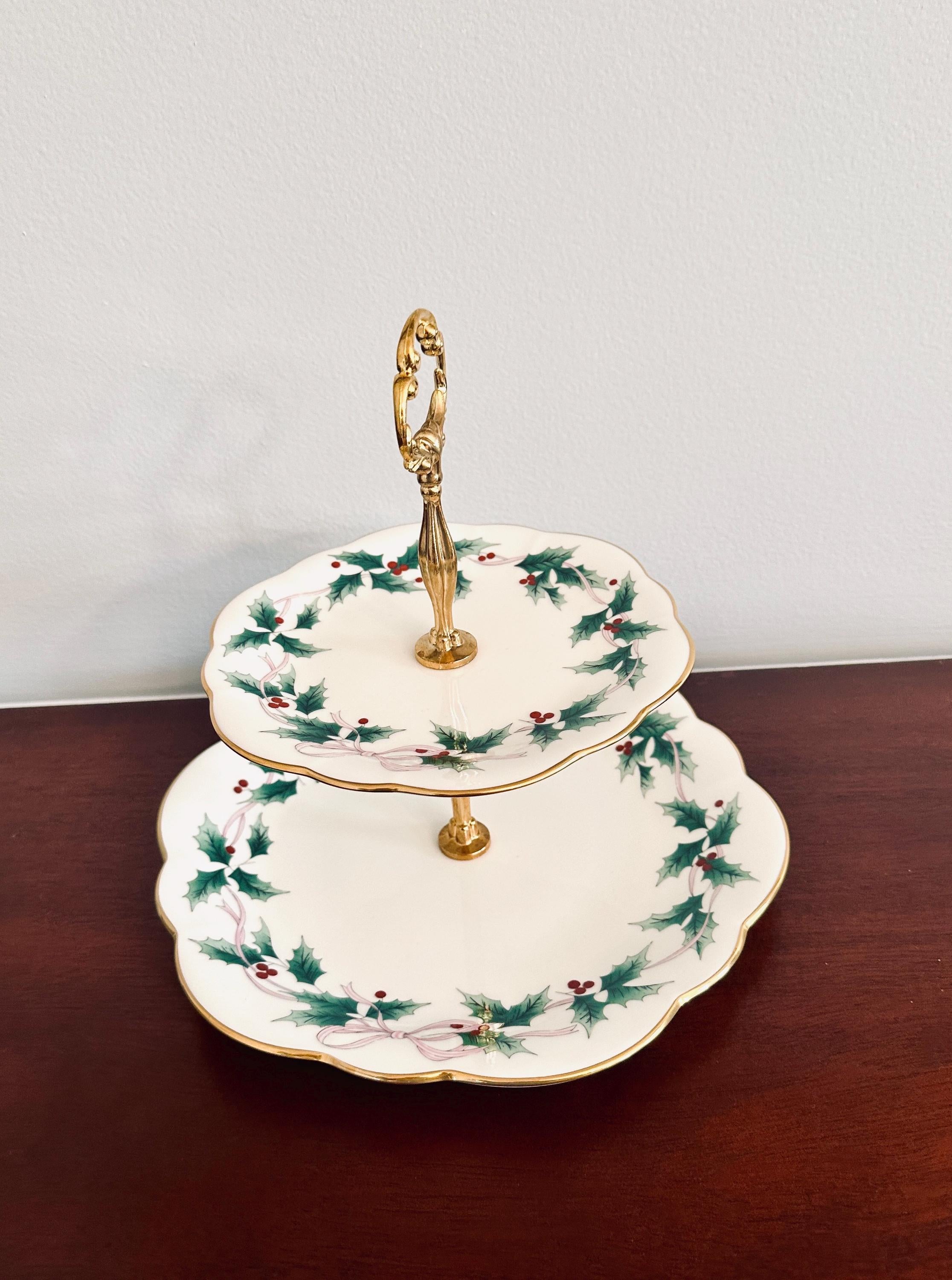 Mikasa Ribbon Holly 2 Tiered Server Tidbit Tray
