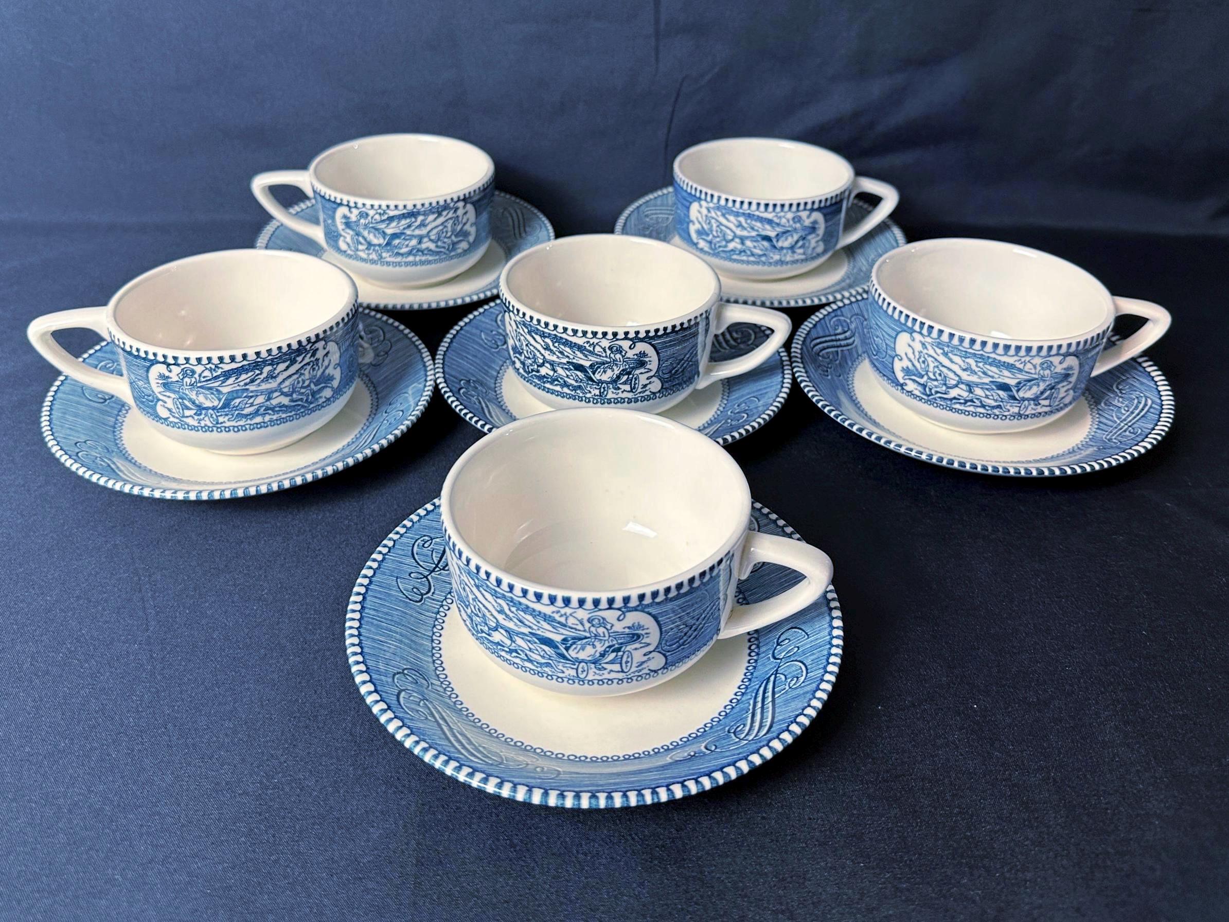 Currier and Ives Blue cup and saucer