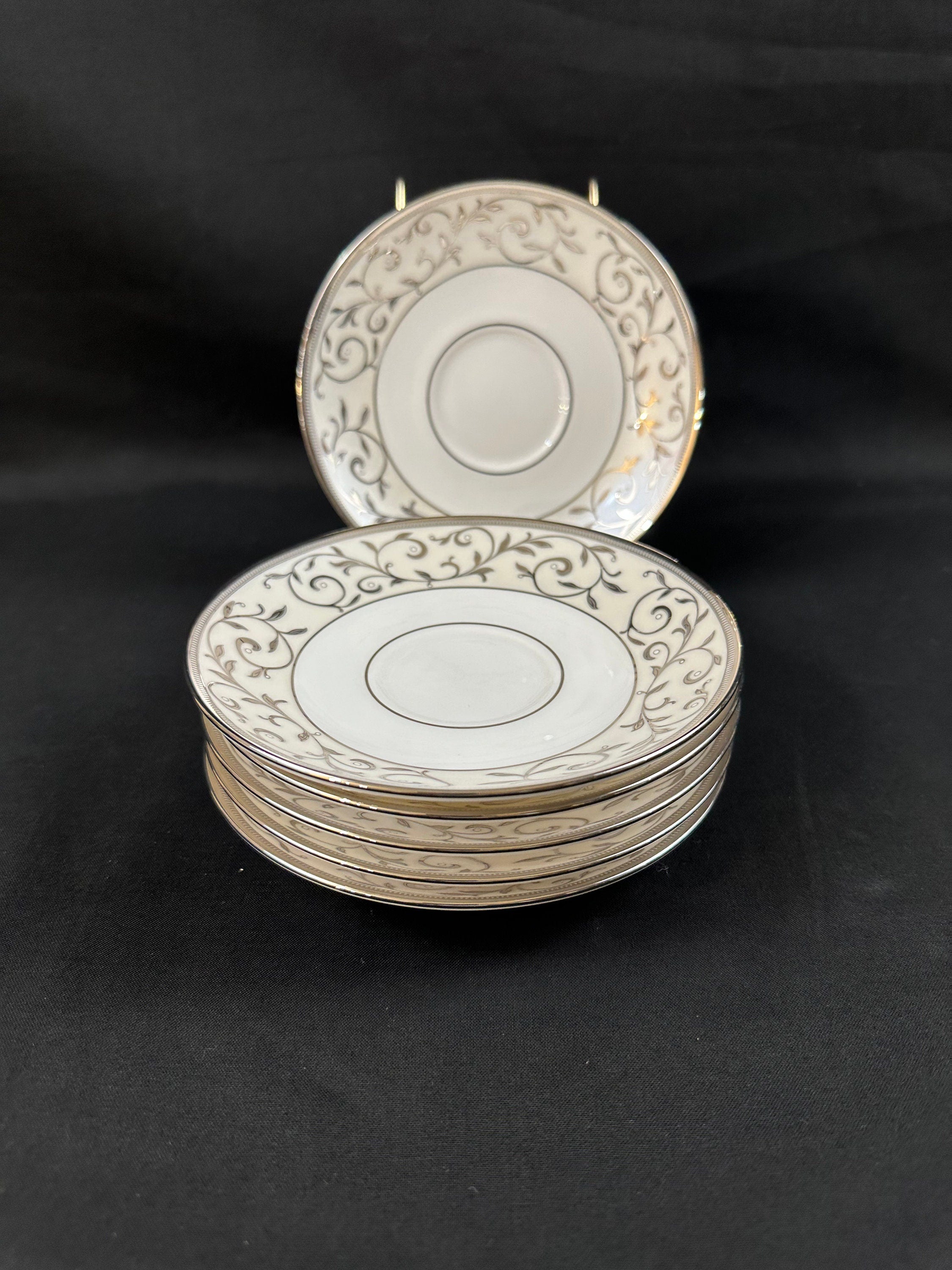 6 Lenox Opal Innocence Silver Saucers