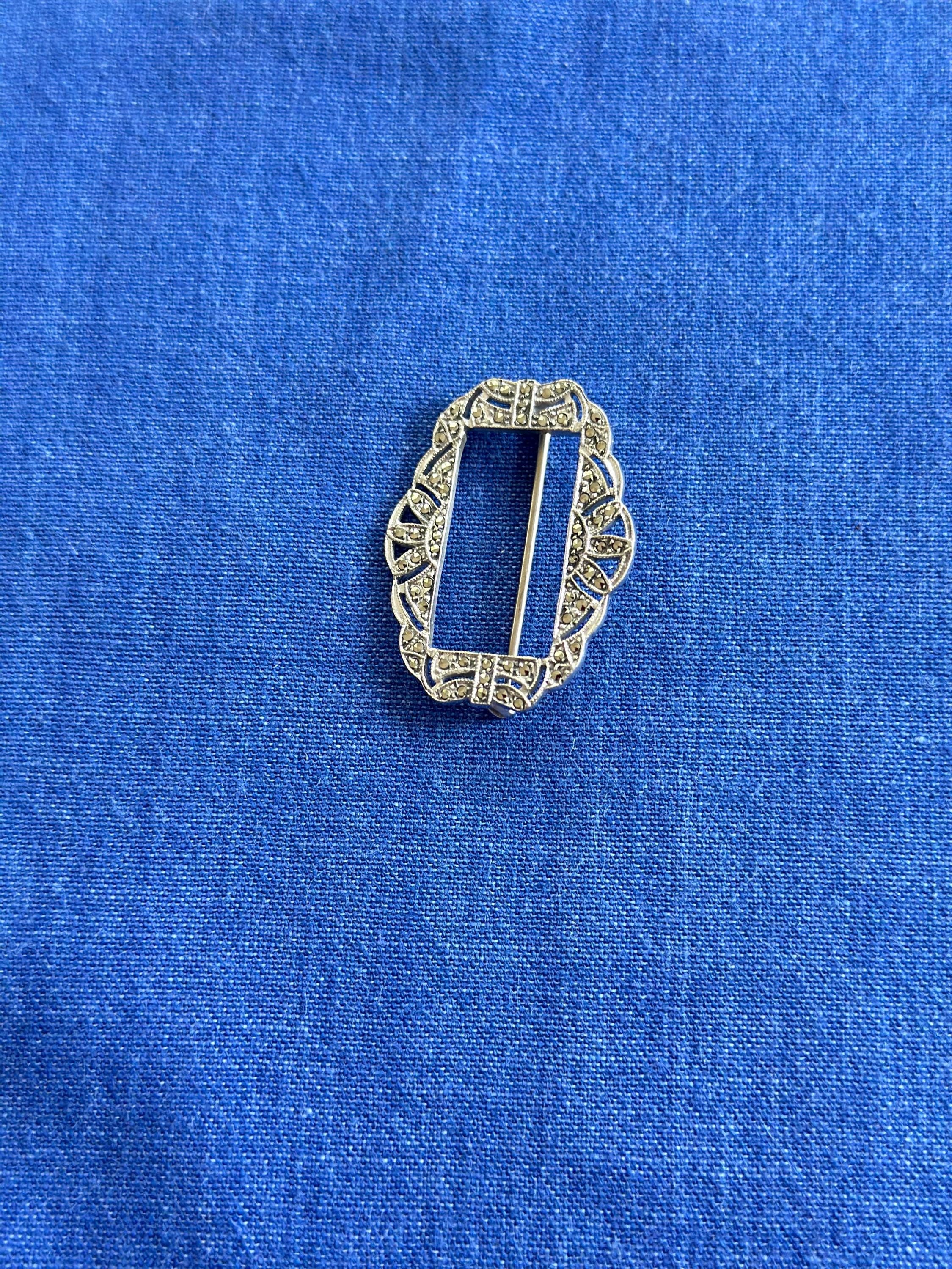Antique Sterling Silver Marcasite Frame Brooch
