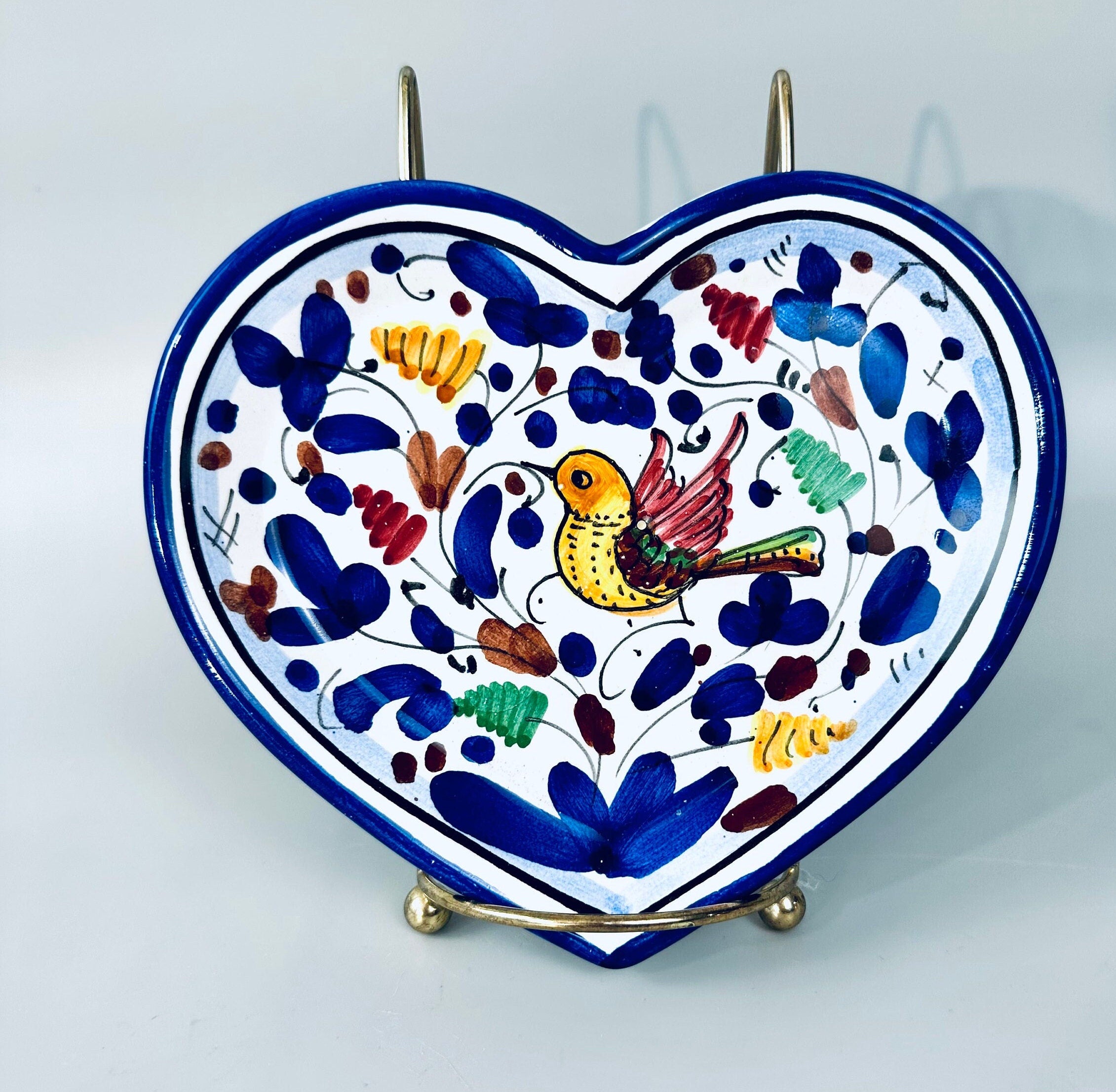 A Pair of Hand Painted Italian Serving Pieces Featuring Birds