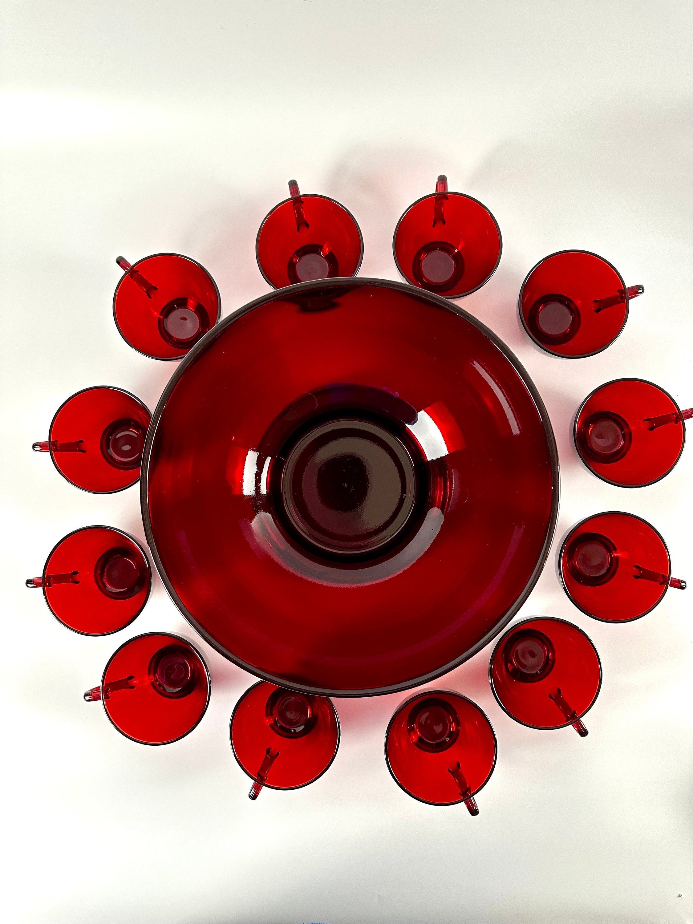 Fourteen Piece Anchor Hocking Royal Ruby Punch Bowl and Cups