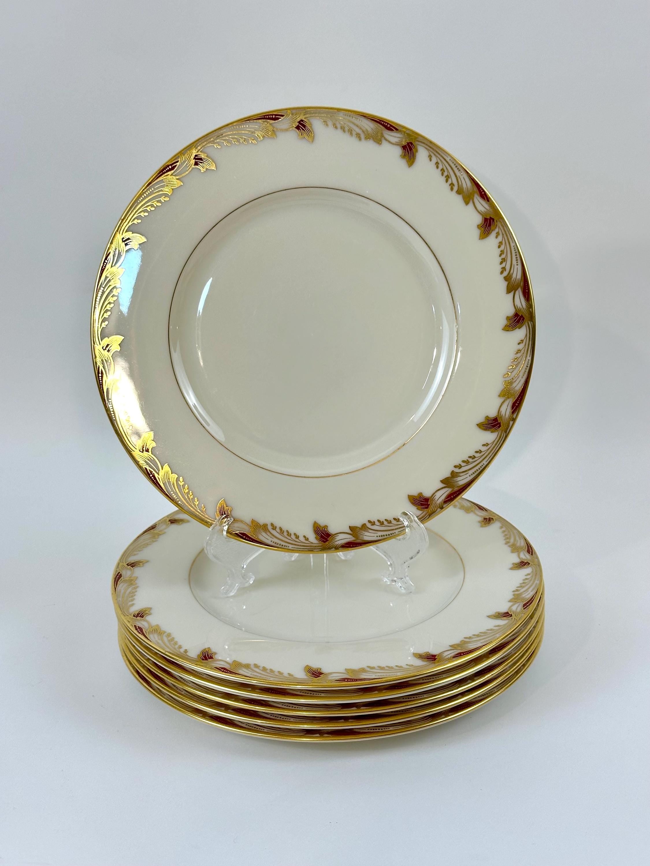 6 Lenox Essex Maroon Salad Plates
