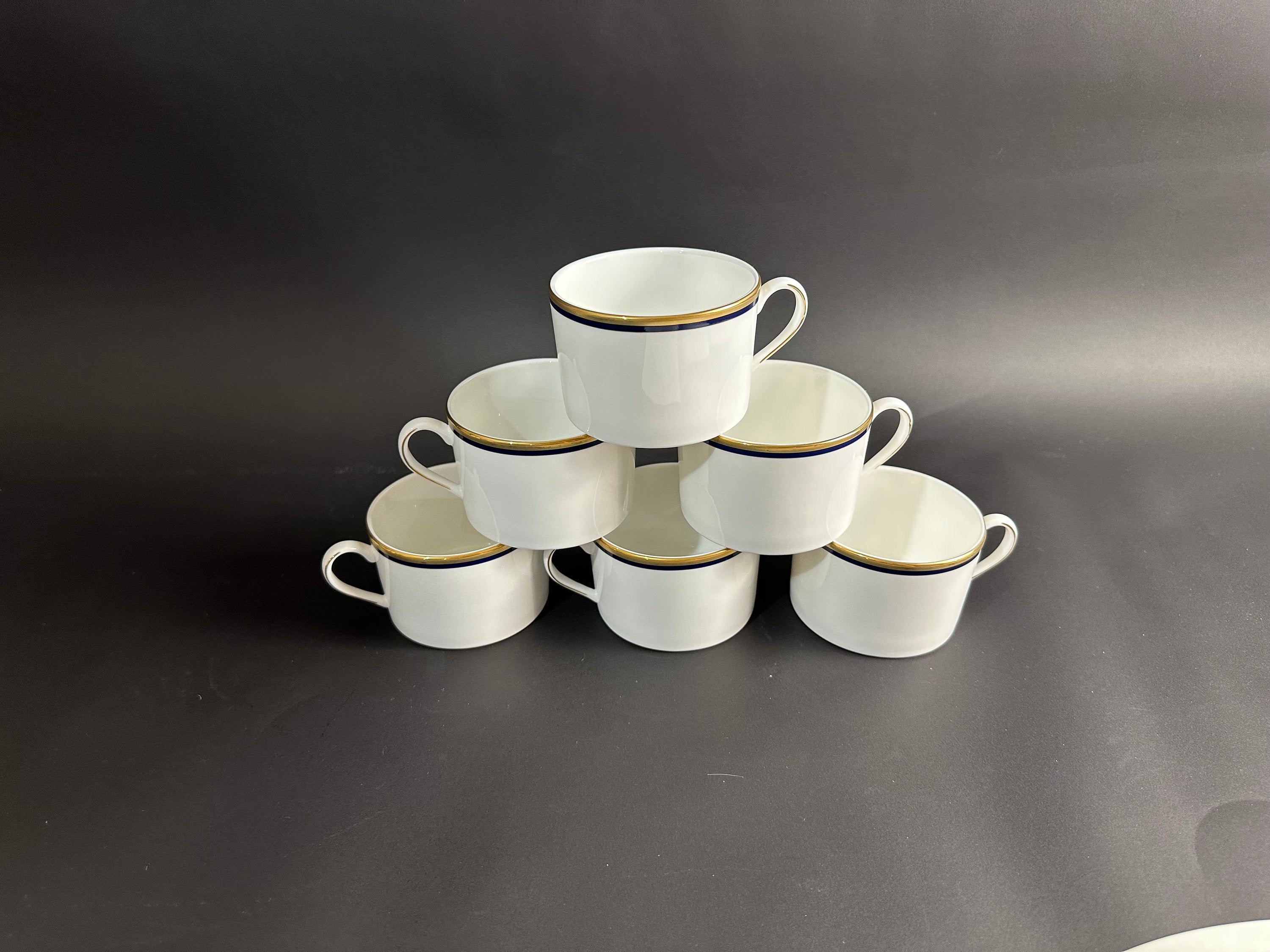 Six Lenox “Library Lane Navy” Teacups /Flat Mugs by Kate Spade