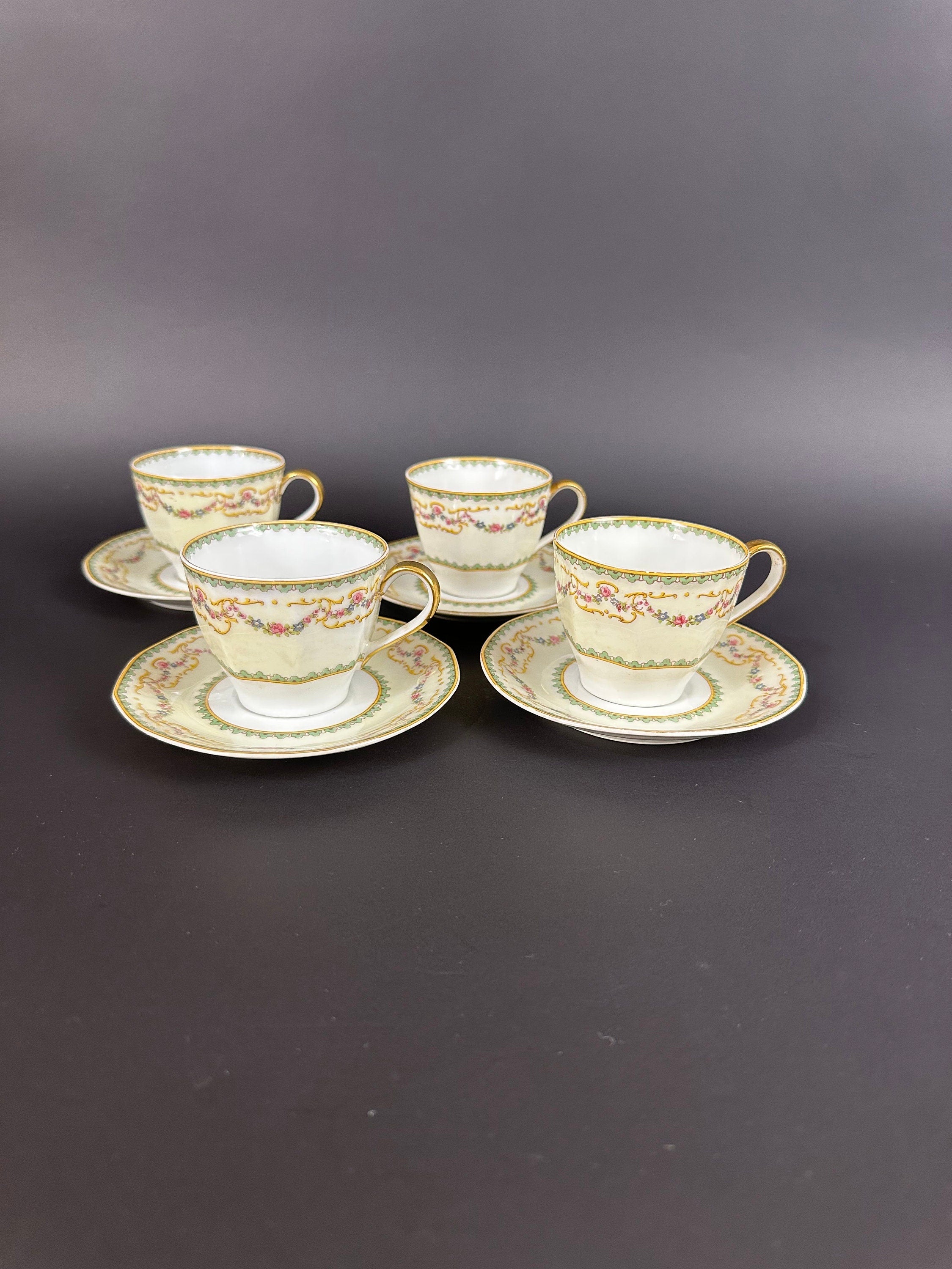 Four Haviland Venice Pattern Demitasse Cups and Saucers