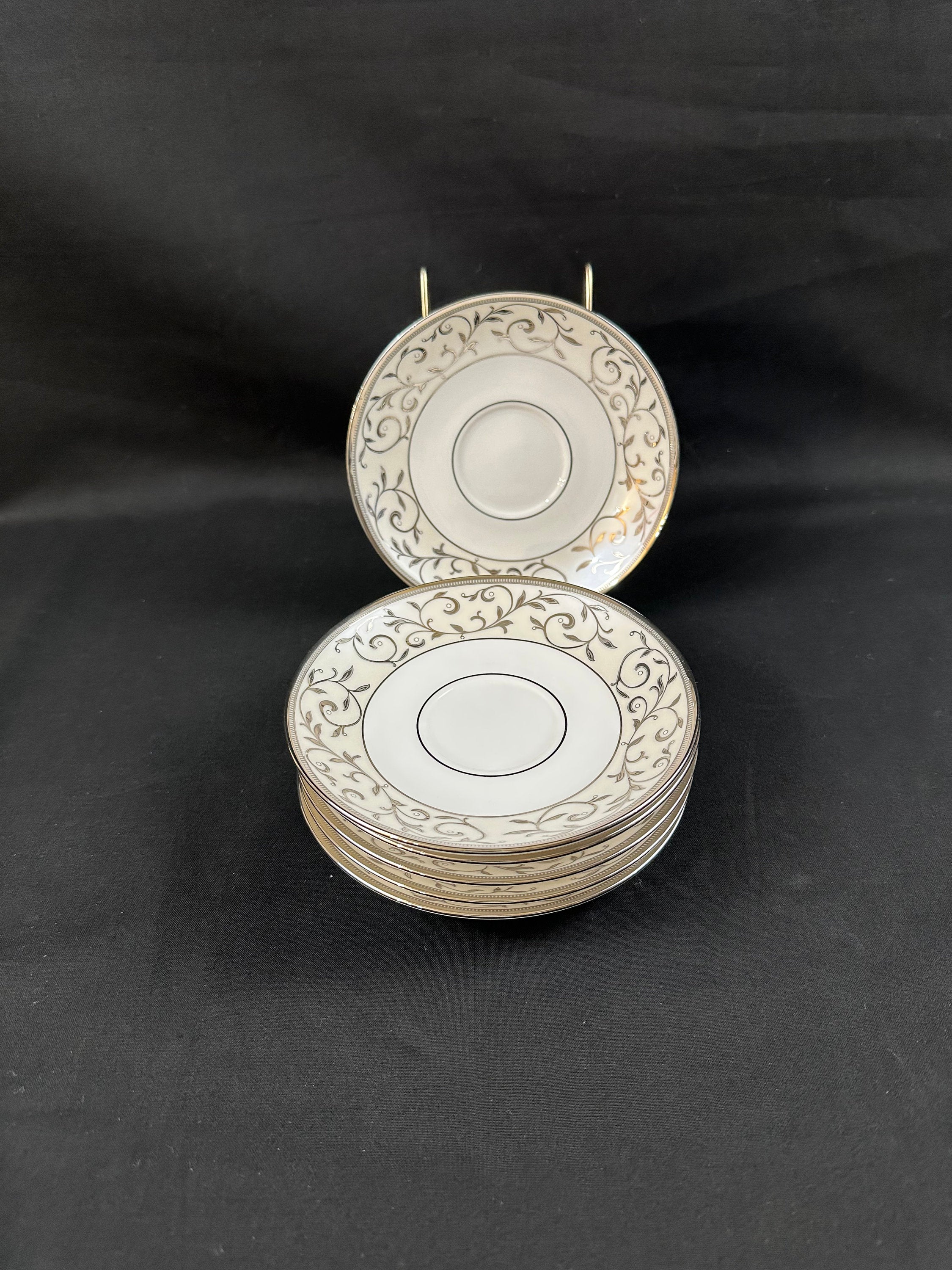 6 Lenox Opal Innocence Silver Saucers