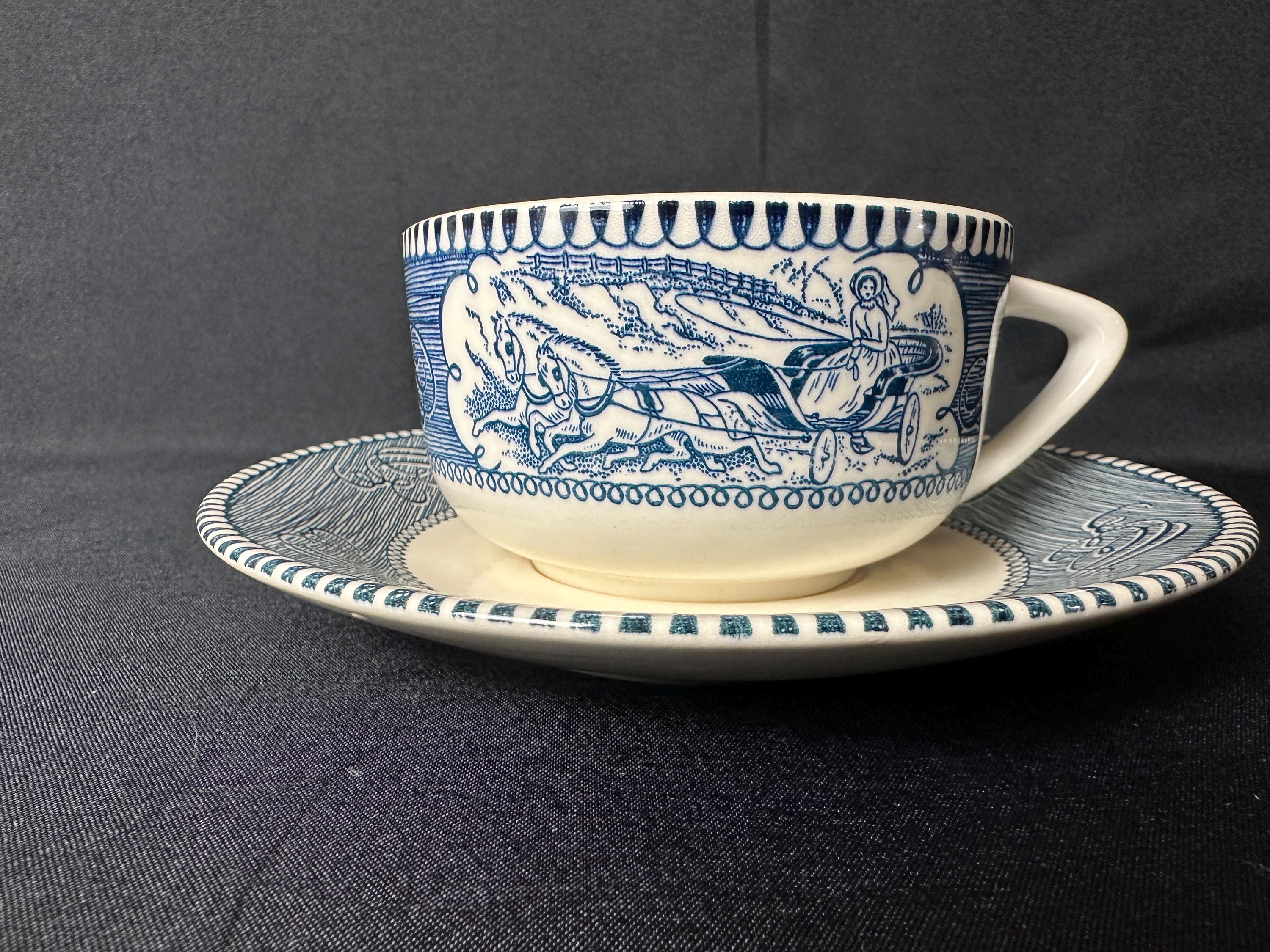 Currier and Ives Blue cup and saucer