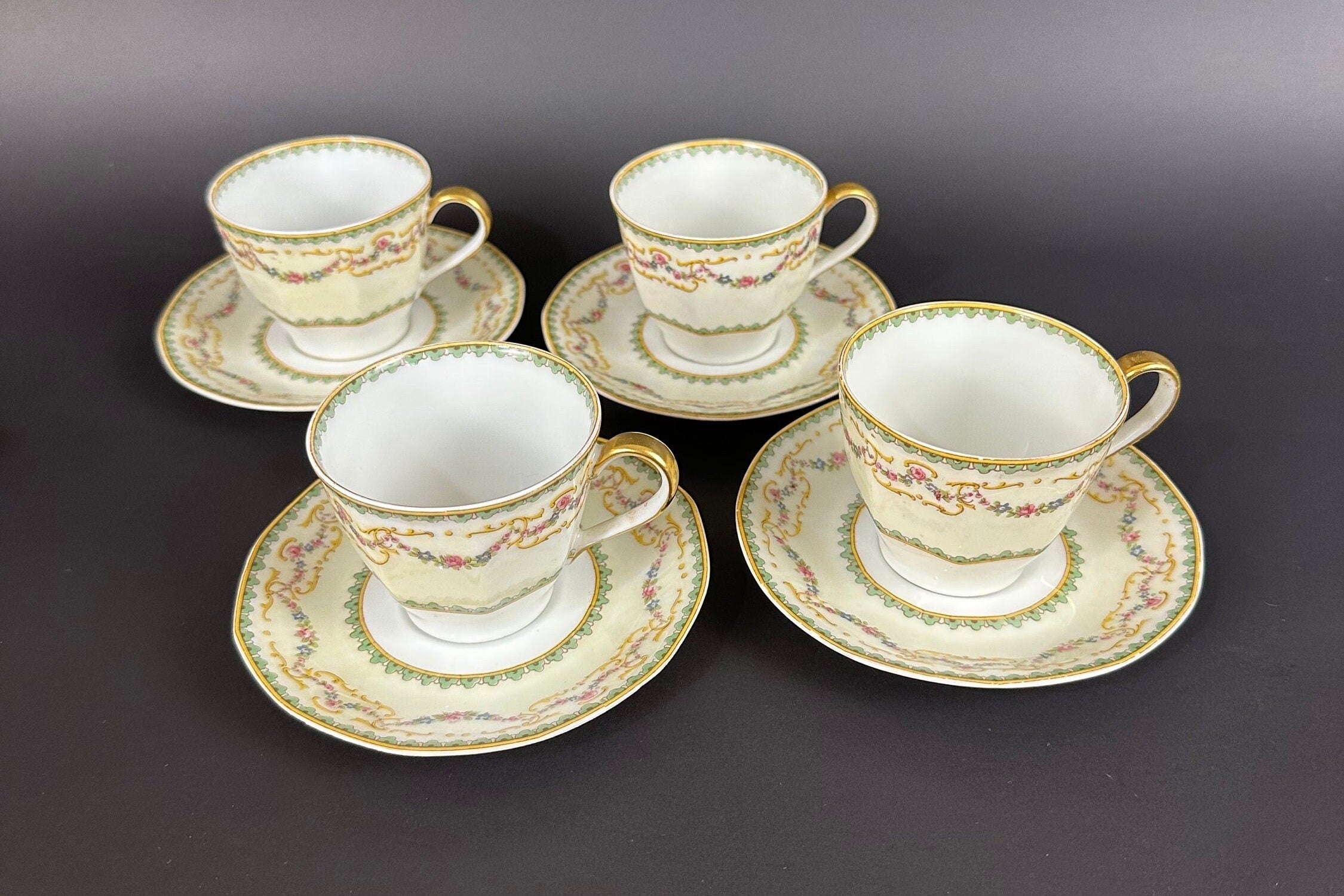 Four Haviland Venice Pattern Demitasse Cups and Saucers