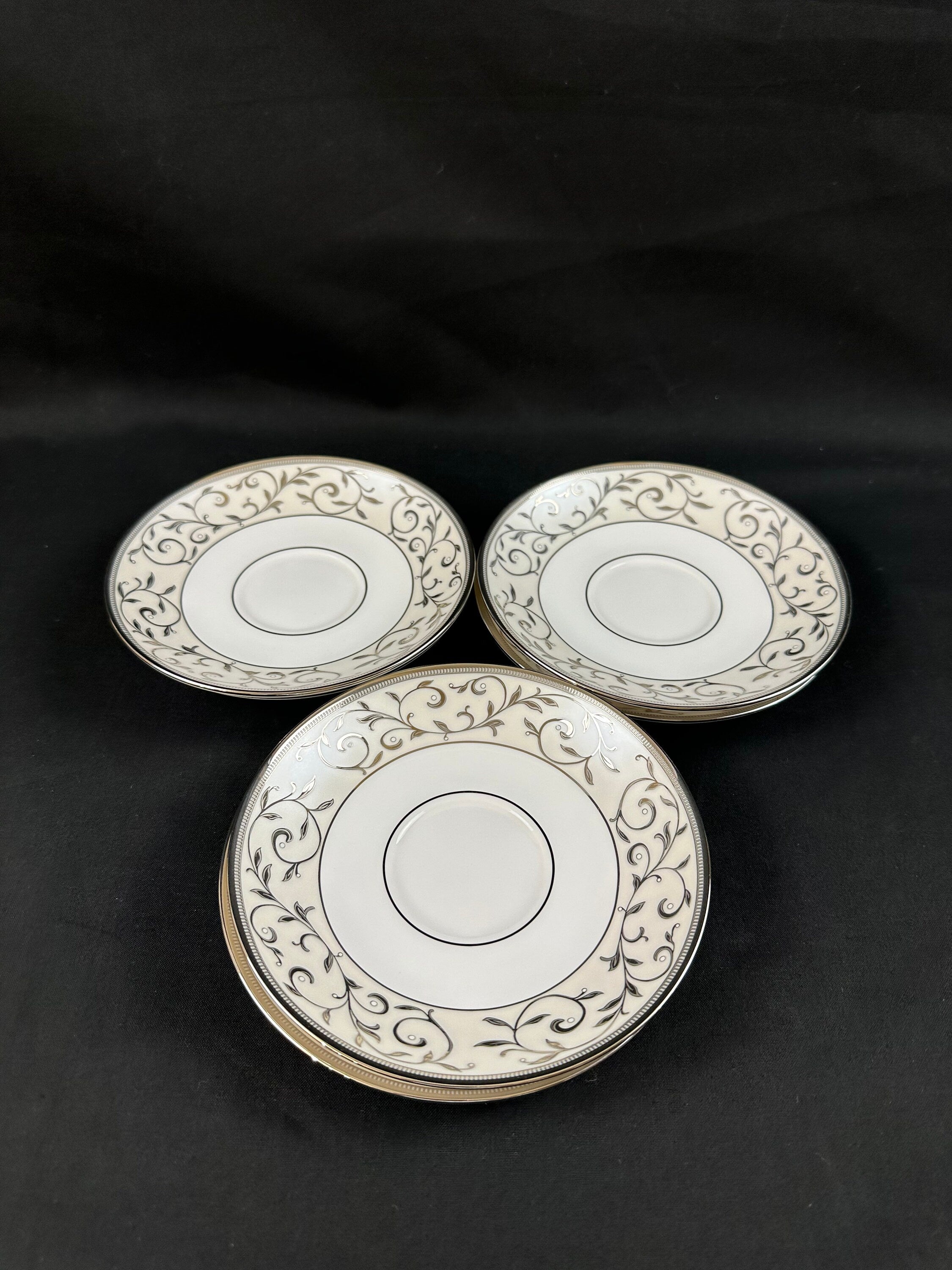 6 Lenox Opal Innocence Silver Saucers