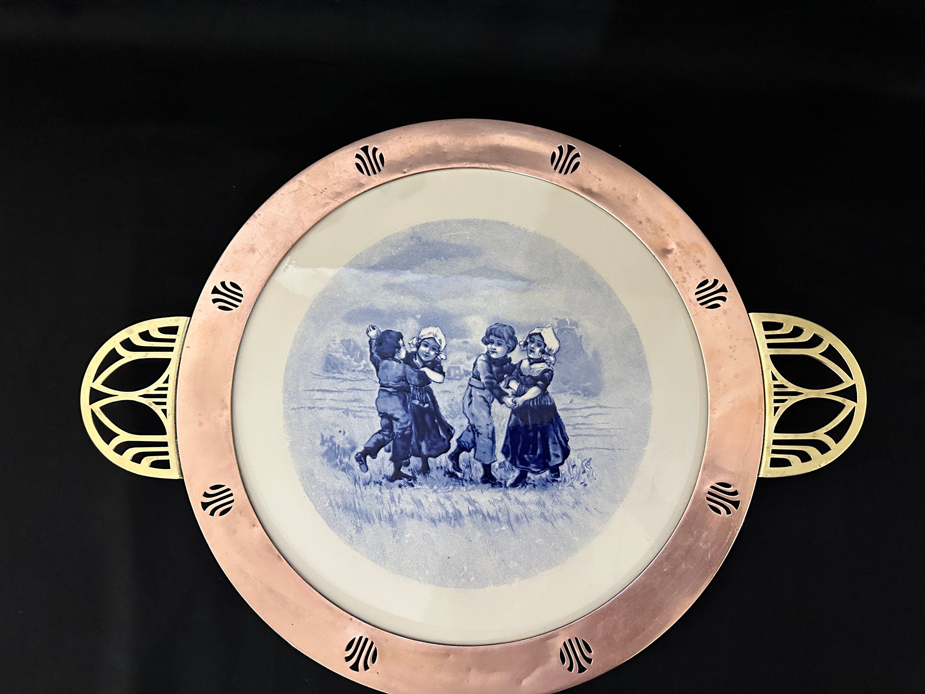 Large Serving Tray with Copper and Brass