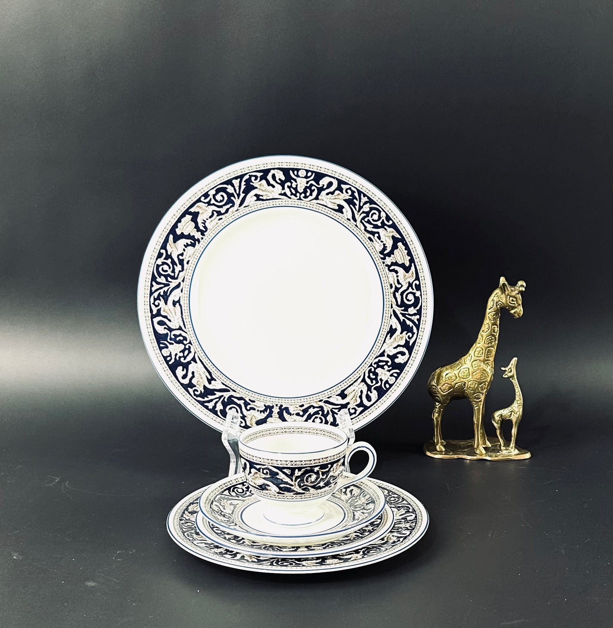 Five Piece Place Settings of Wedgwood Florentine Dark Blue