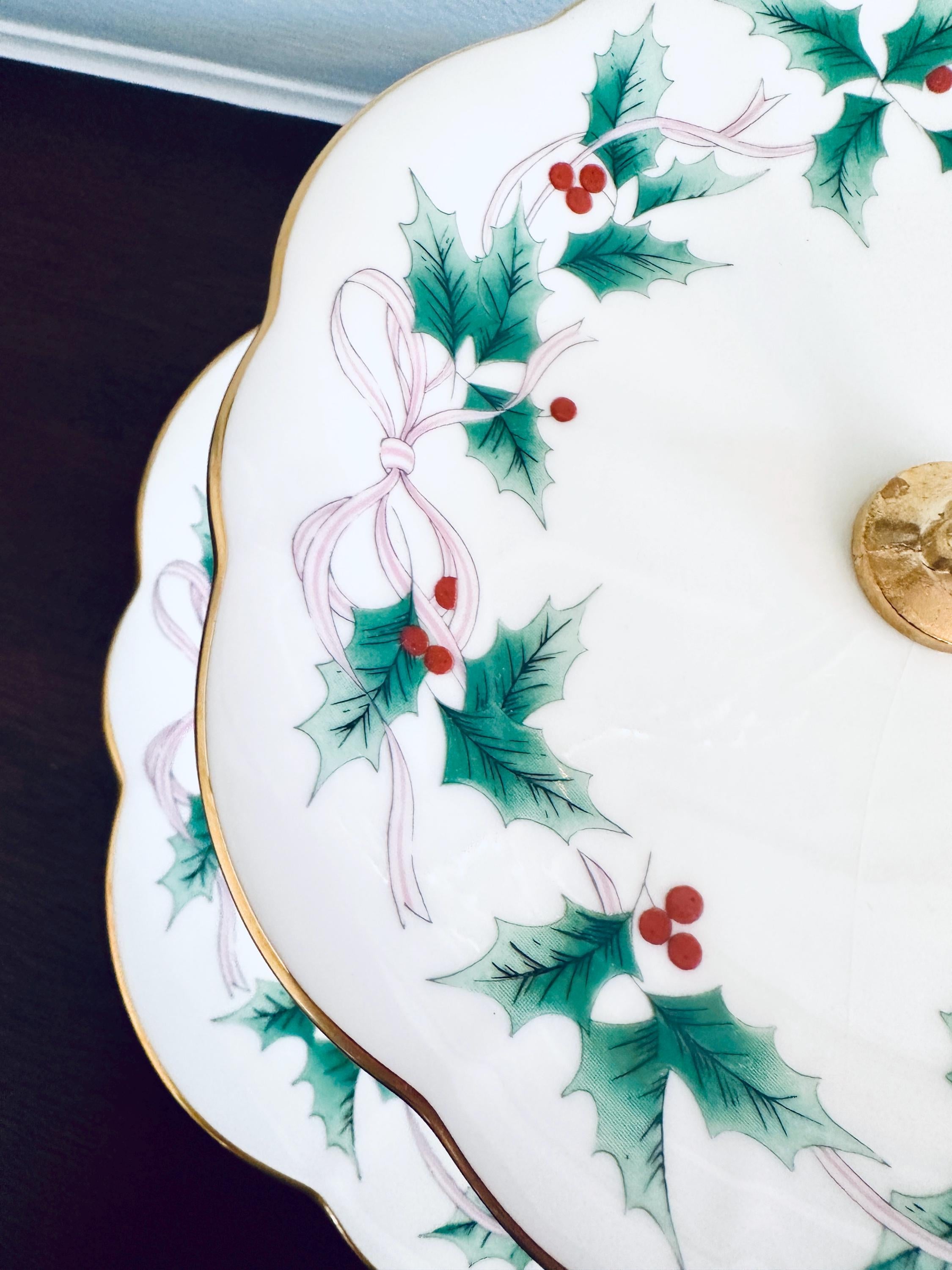 Mikasa Ribbon Holly 2 Tiered Server Tidbit Tray