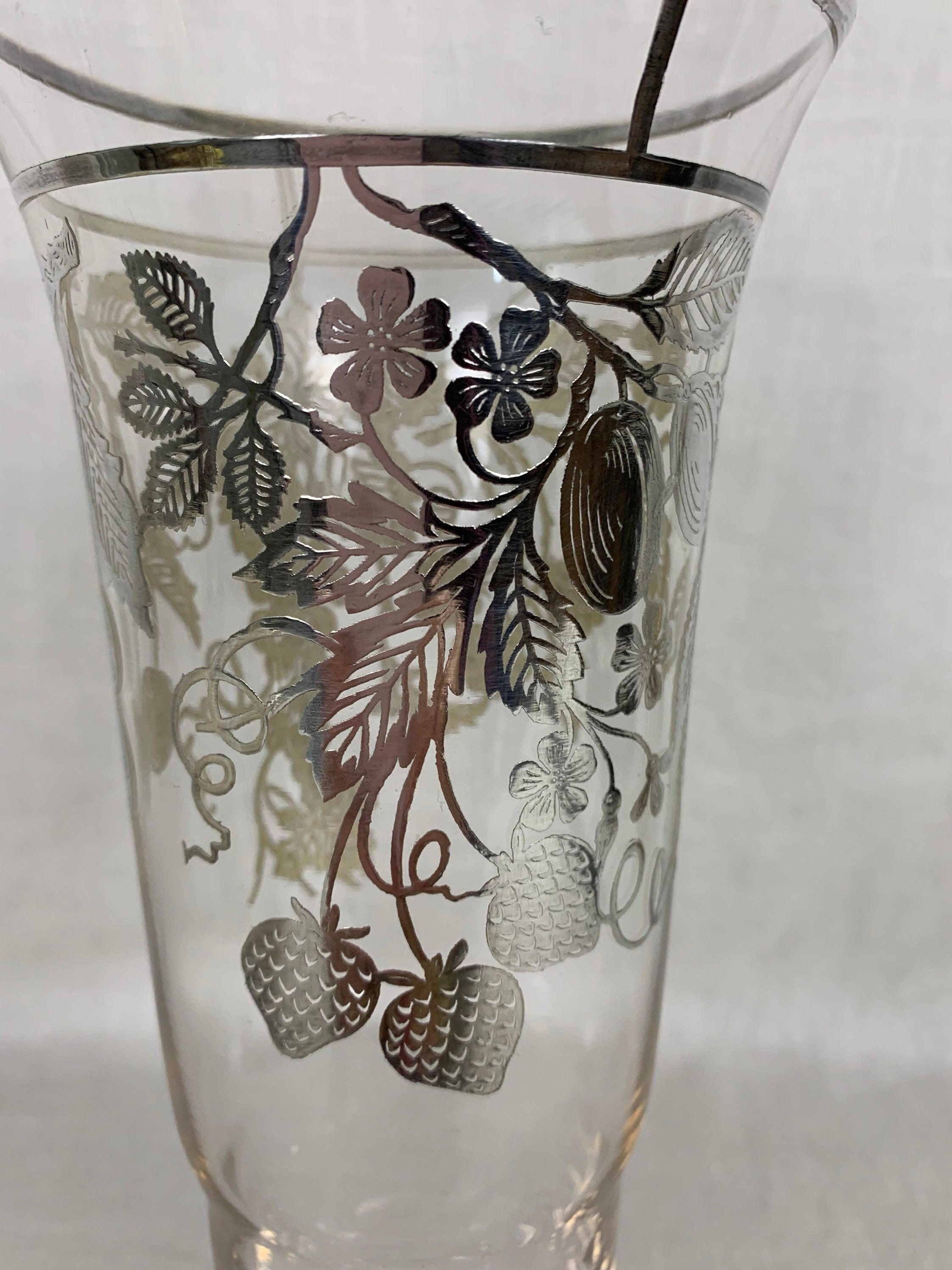Antique Silver Overlay Vase With Fruit Pattern