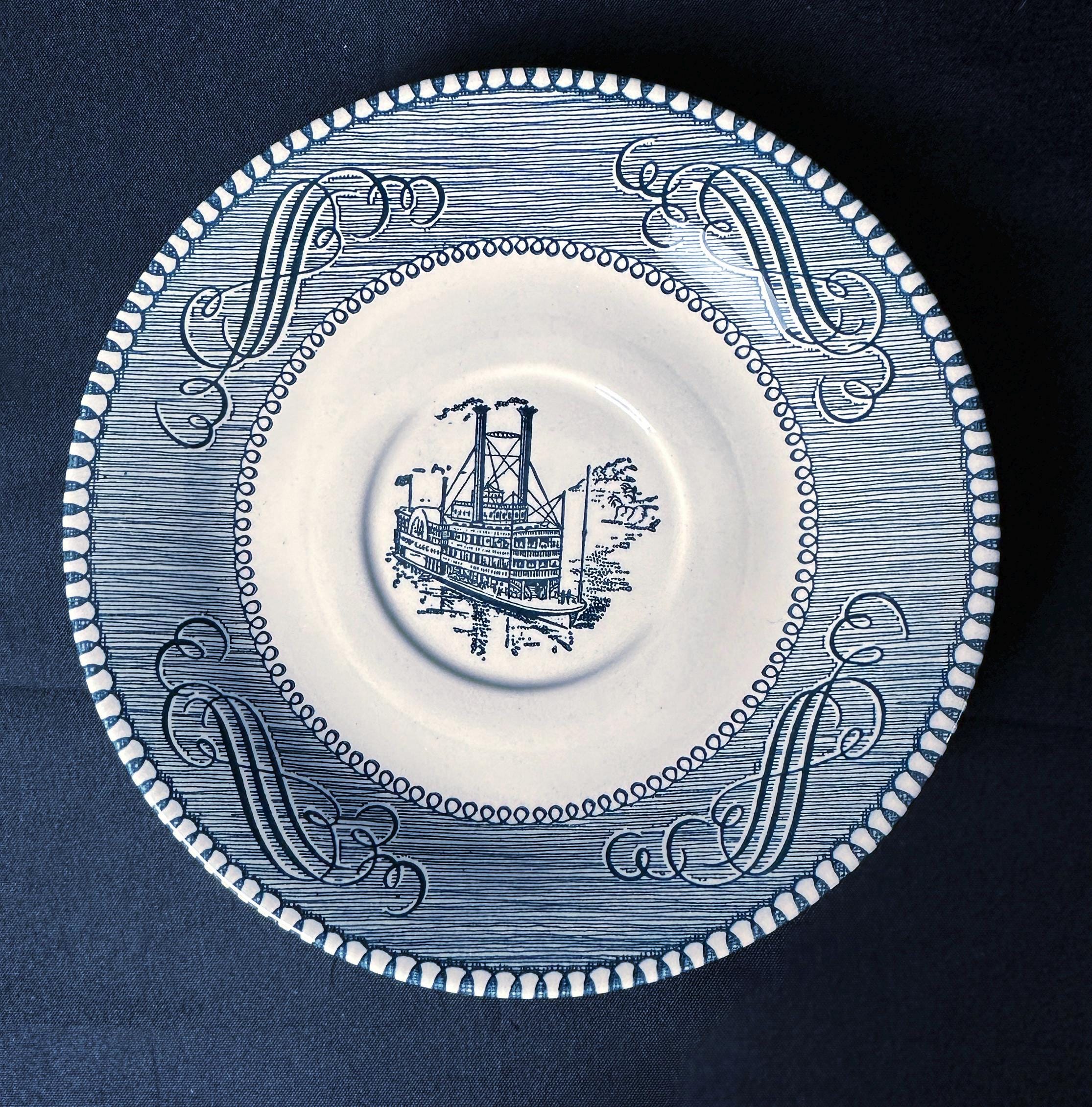 Currier and Ives Blue cup and saucer