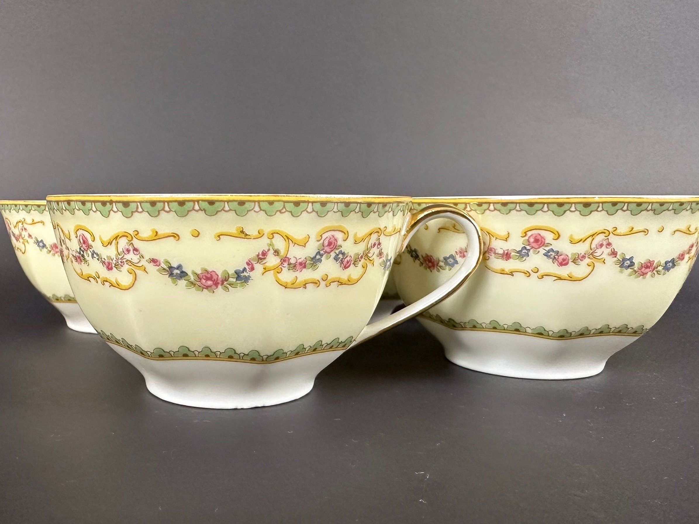Five Haviland China Venice Patterned Teacups (no saucers)