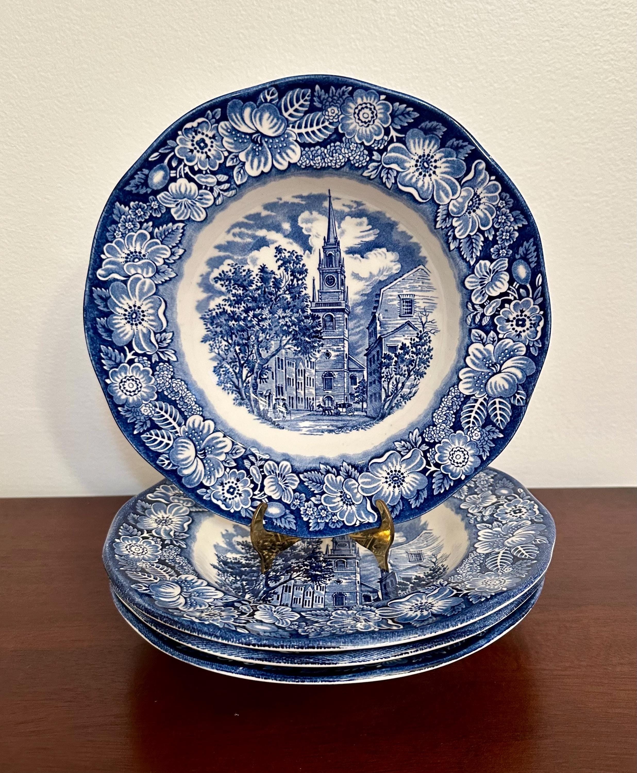 Four Liberty  Blue Rimmed Soup Bowls By Staffordshire