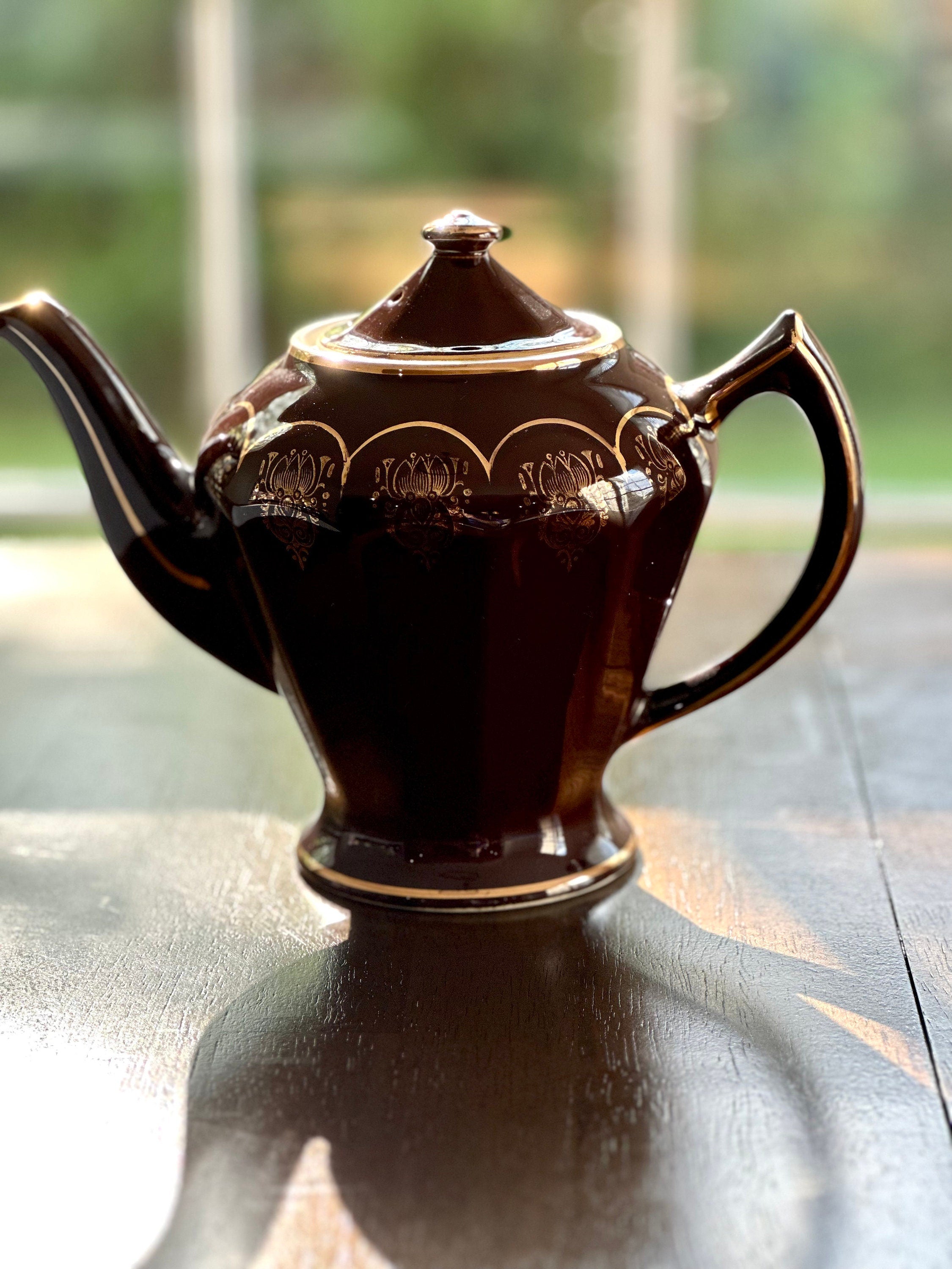Hall Teapot Chocolate Brown and Gold Albany