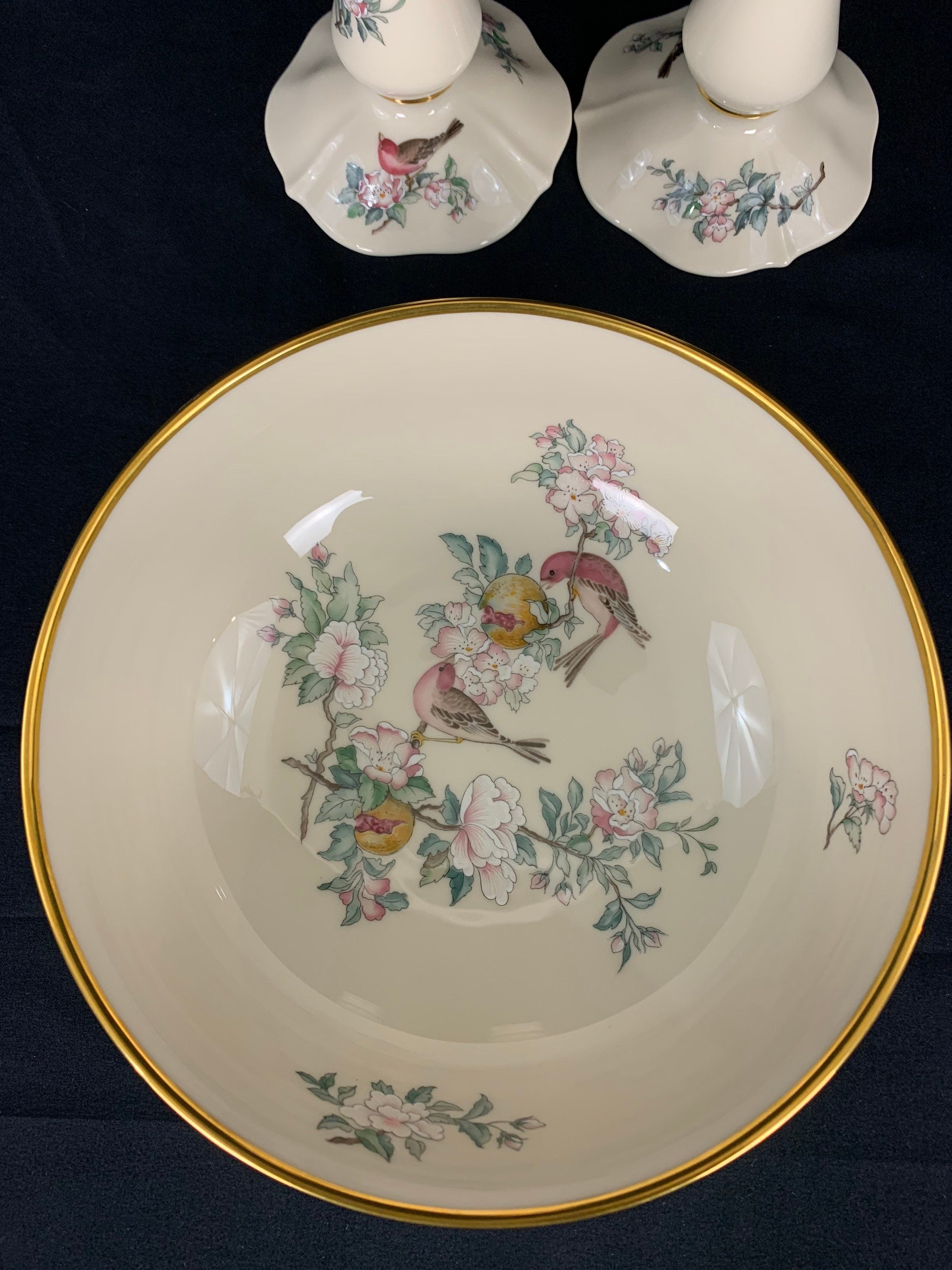Lenox Serenade Large Serving Bowl and Matching Candlesticks