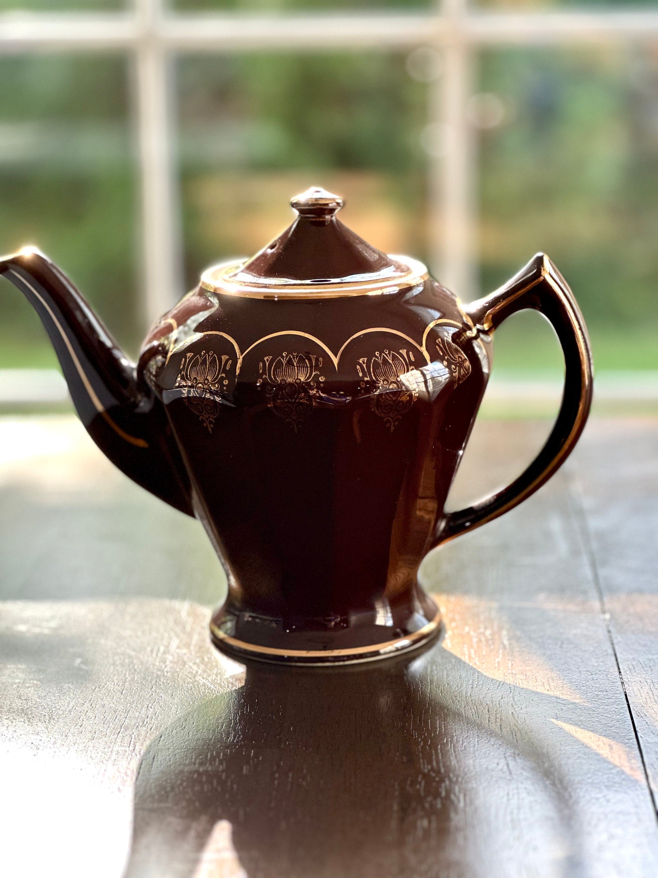 Hall Teapot Chocolate Brown and Gold Albany