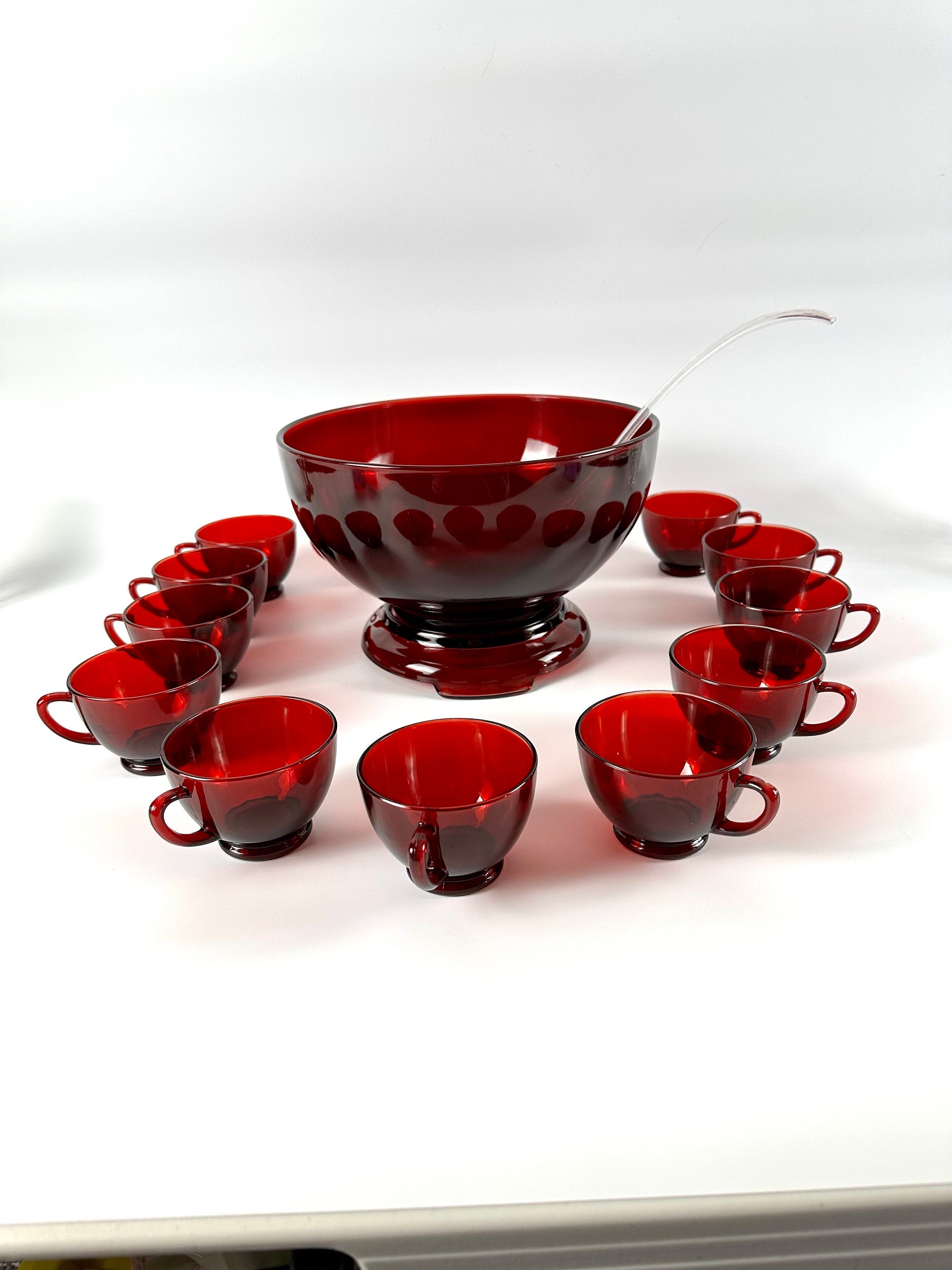 Fourteen Piece Anchor Hocking Royal Ruby Punch Bowl and Cups