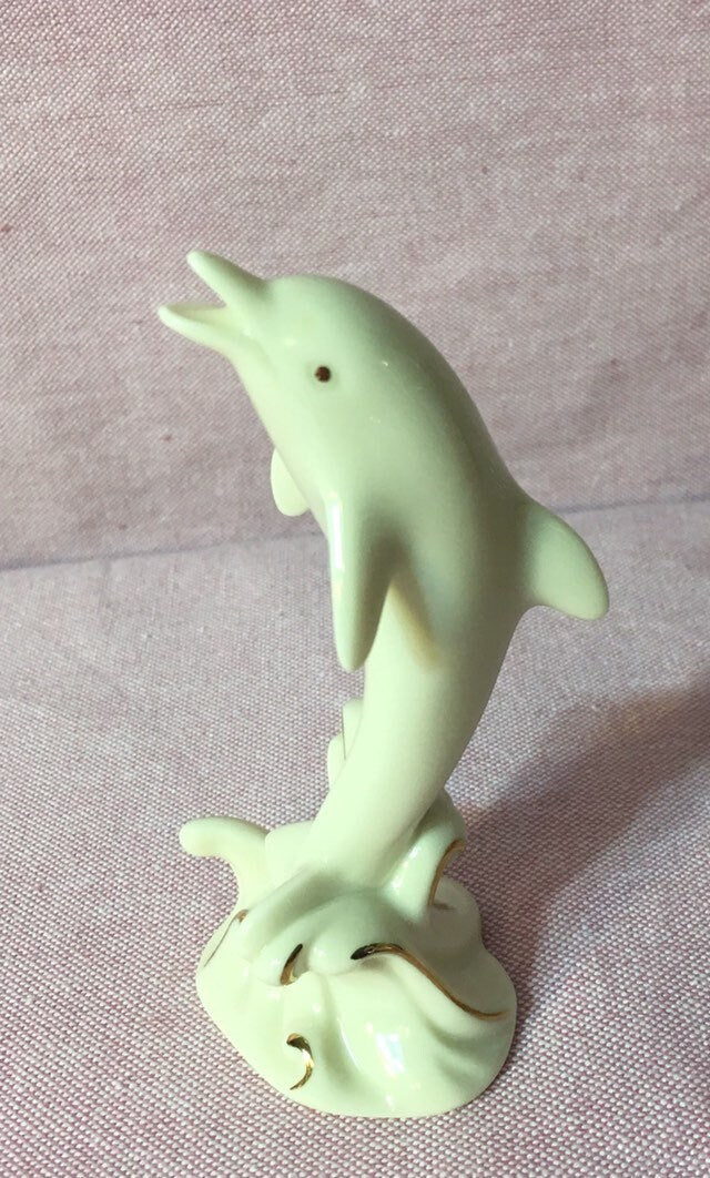 Lenox Ivory China Dolphin Figurine: Gold Accents, 4"
