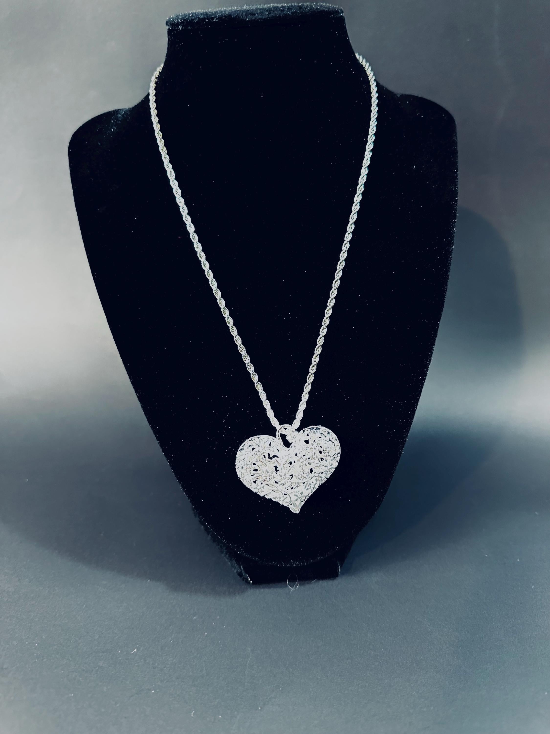 Large Sterling Silver Heart Pendant and 24” Chain