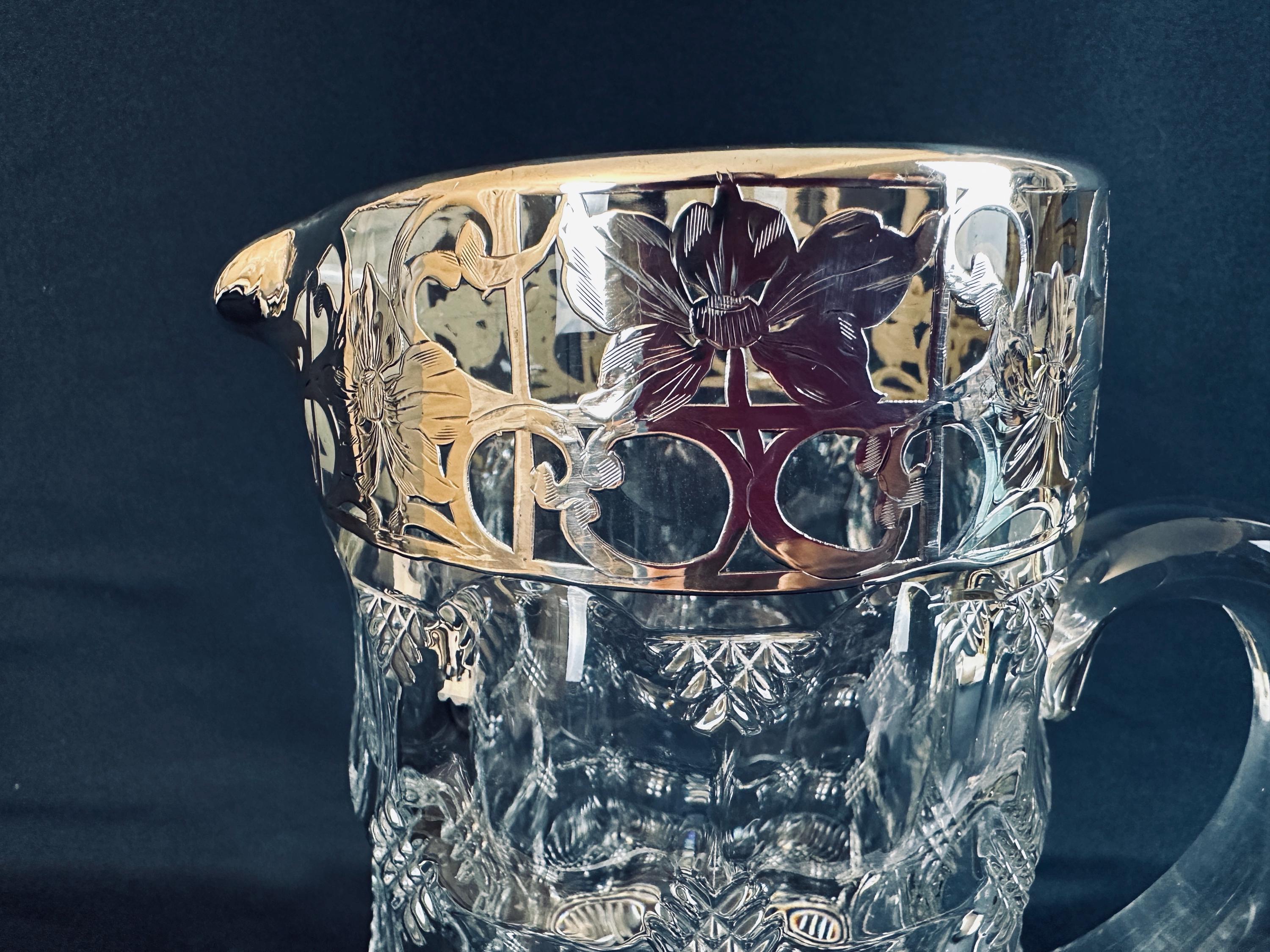 Antique Heisey Pitcher with Sterling Overlay circa 1910
