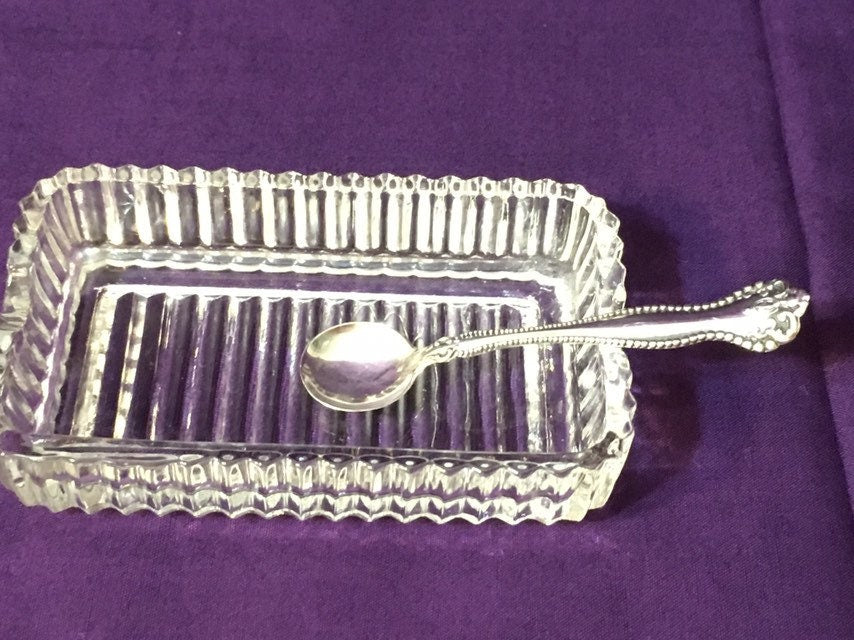 Antique Crystal Salt Cellar and Sterling Spoon