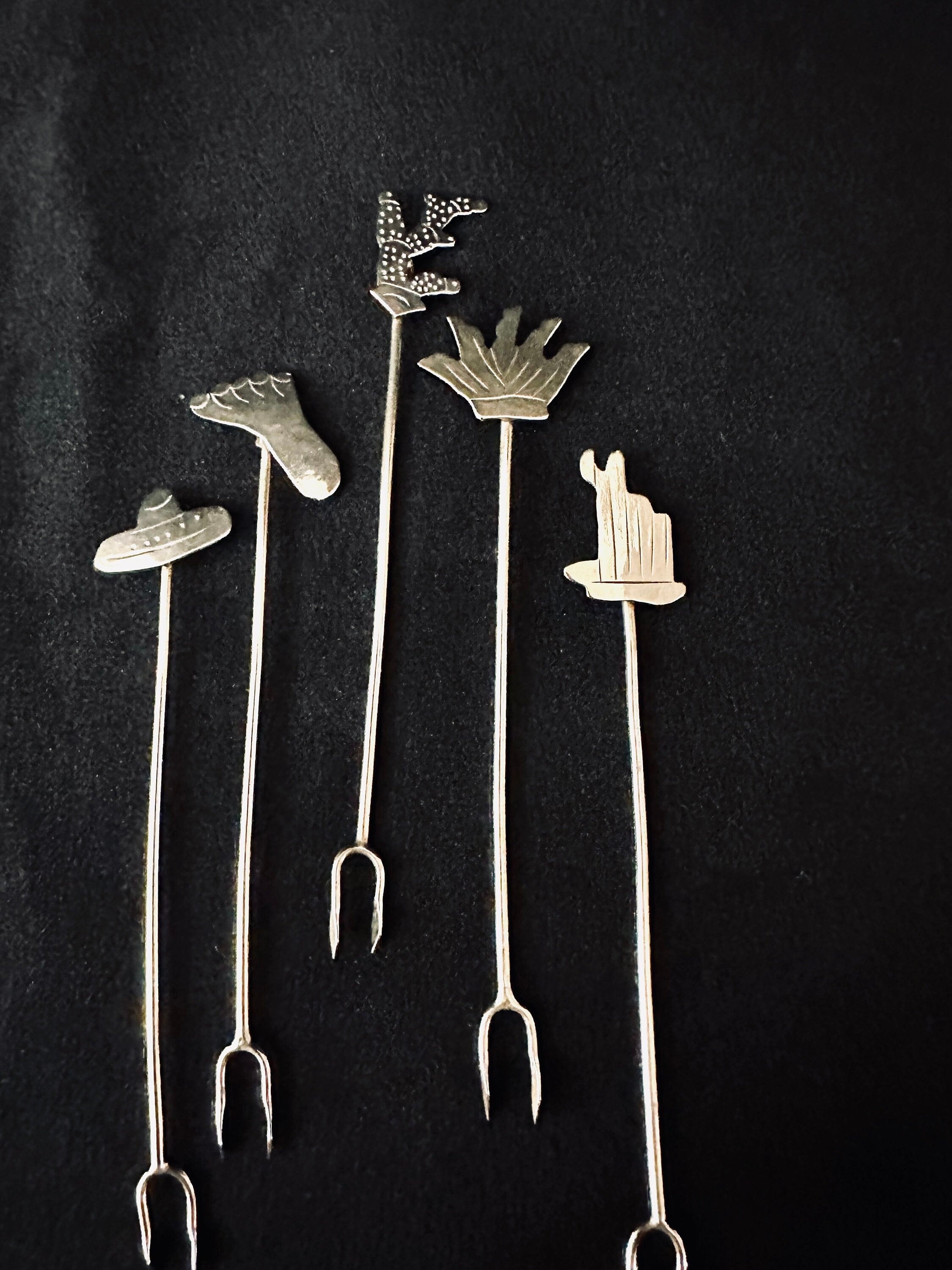 Sterling Silver Appetizer Picks/Forks Mexican Themed