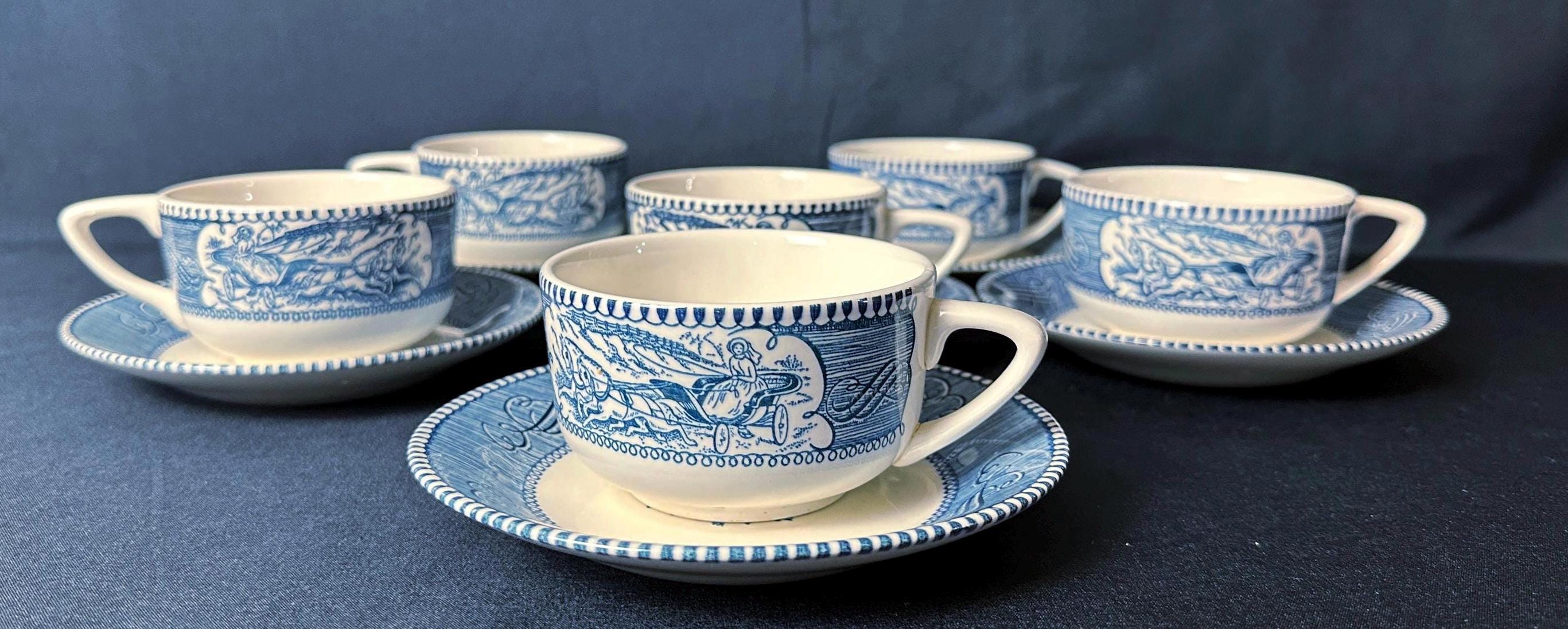 Currier and Ives Blue cup and saucer