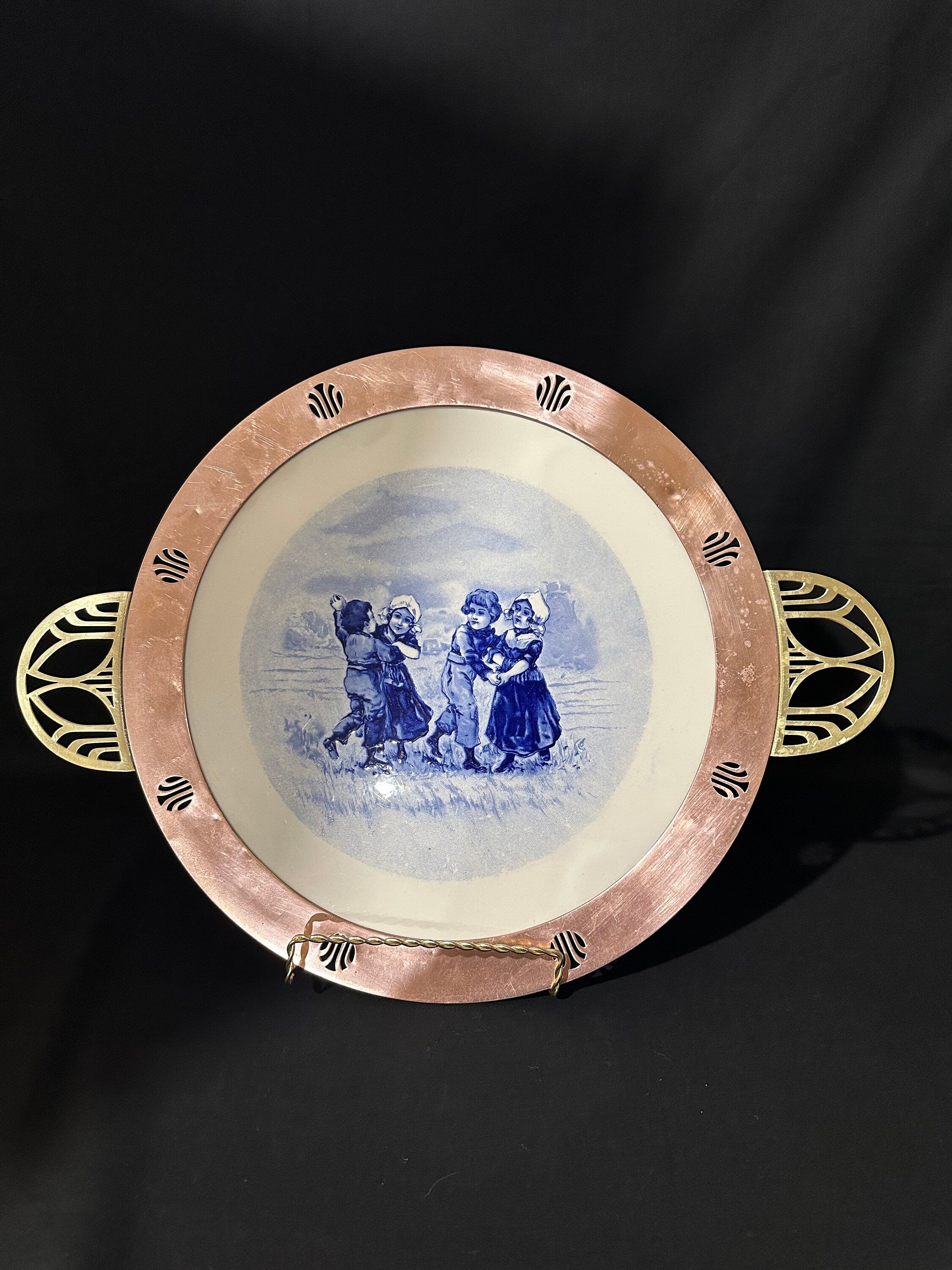 Large Serving Tray with Copper and Brass