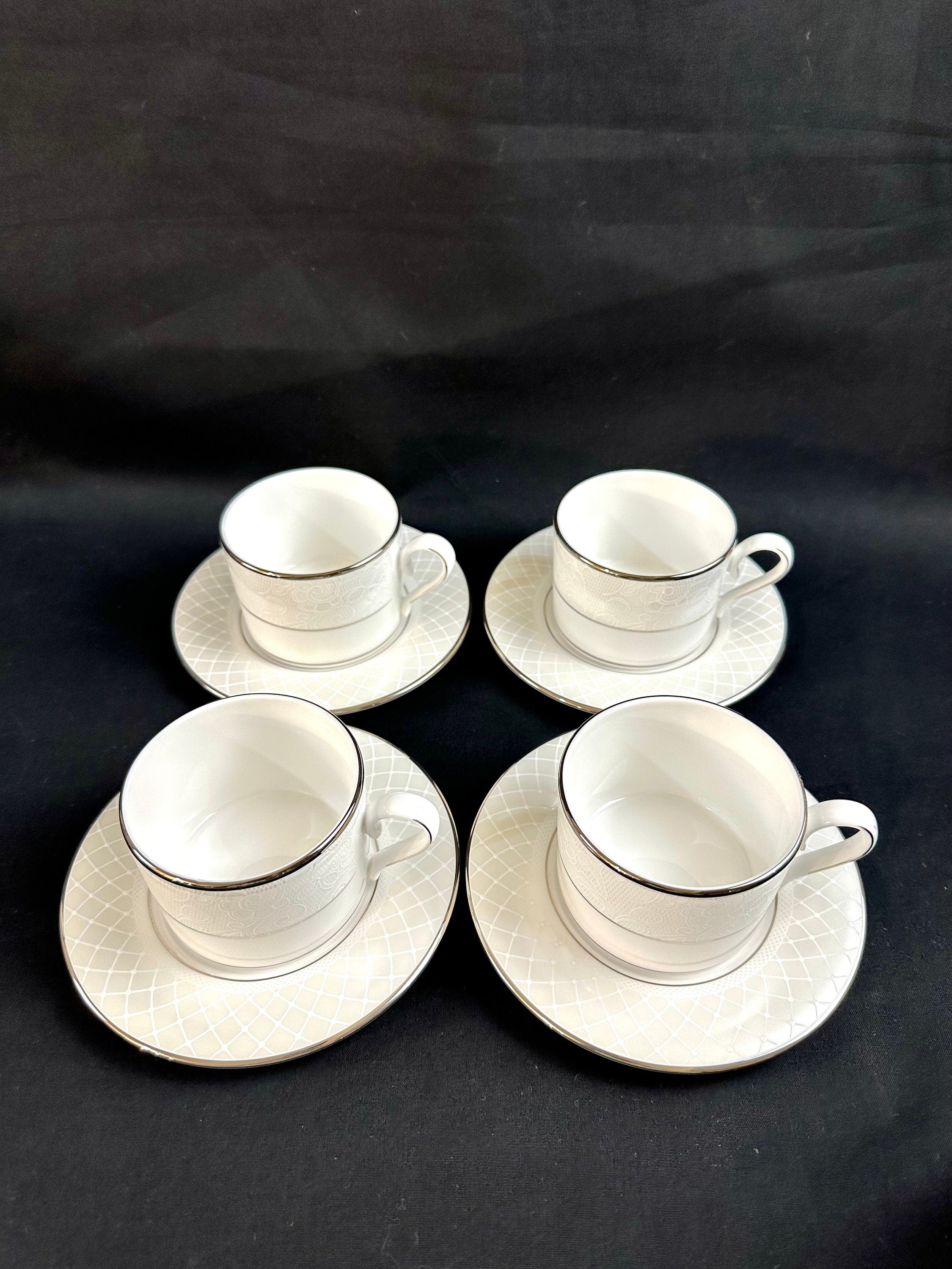 4 Lenox Venetian Lace Teacups and Saucers