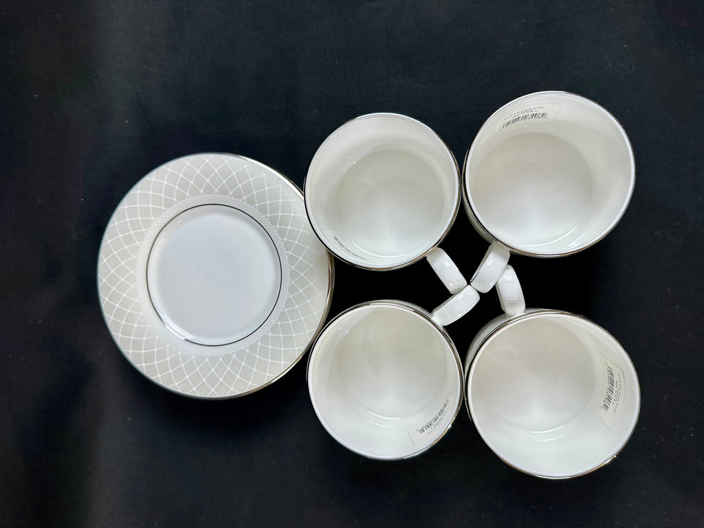 4 Lenox Venetian Lace Teacups and Saucers