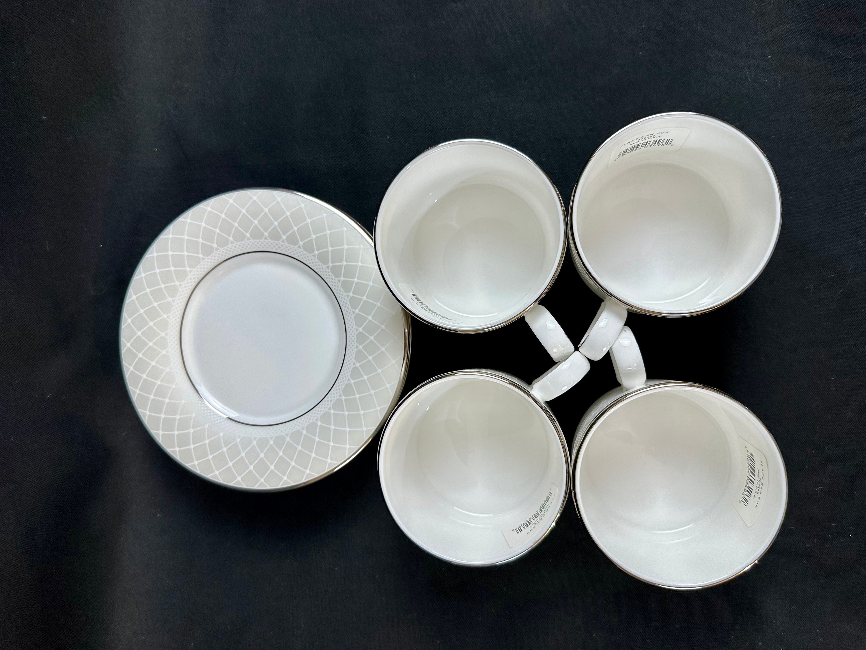 4 Lenox Venetian Lace Teacups and Saucers