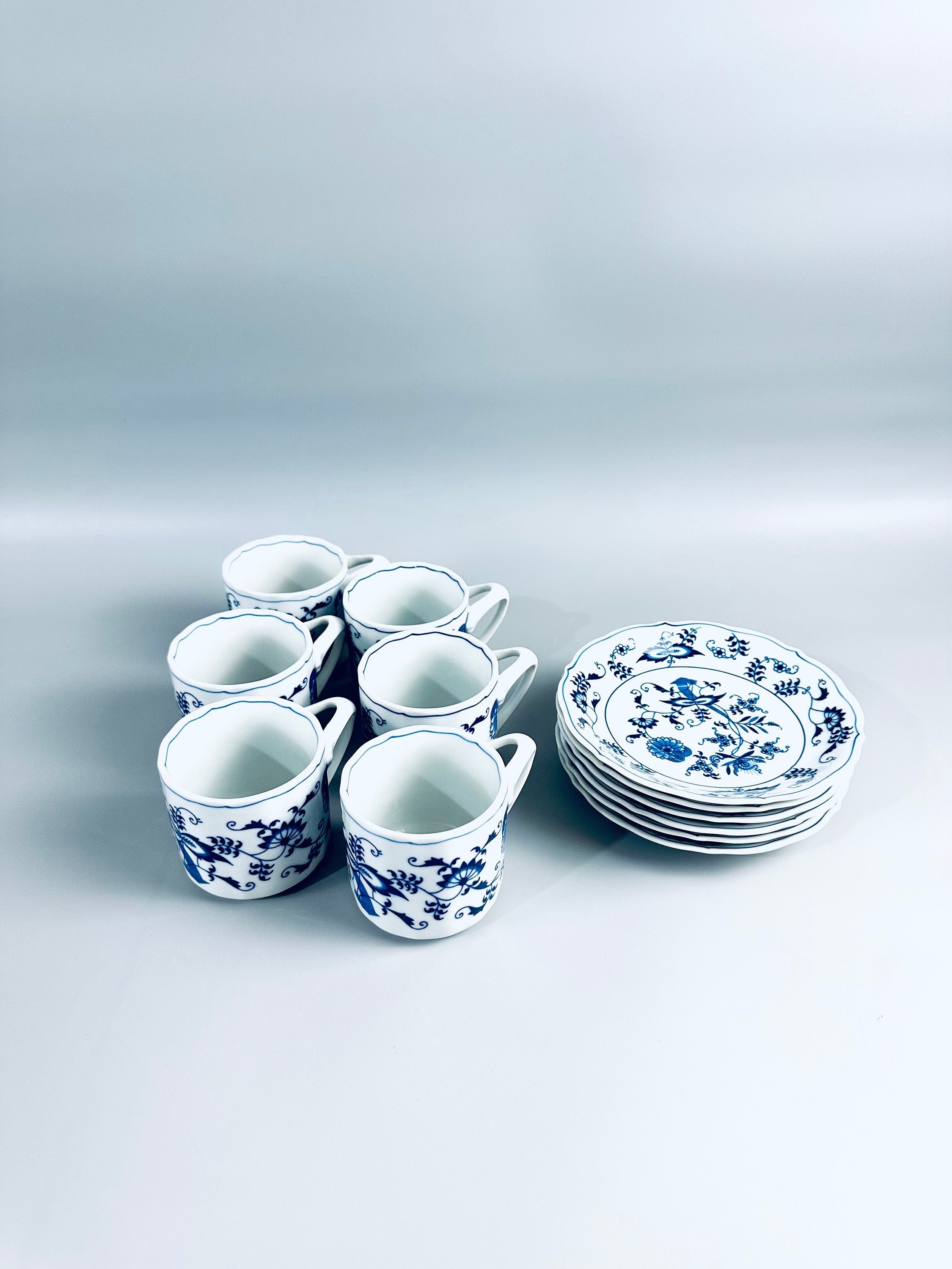 6 Blue Danube Large Flat Cups and Saucers