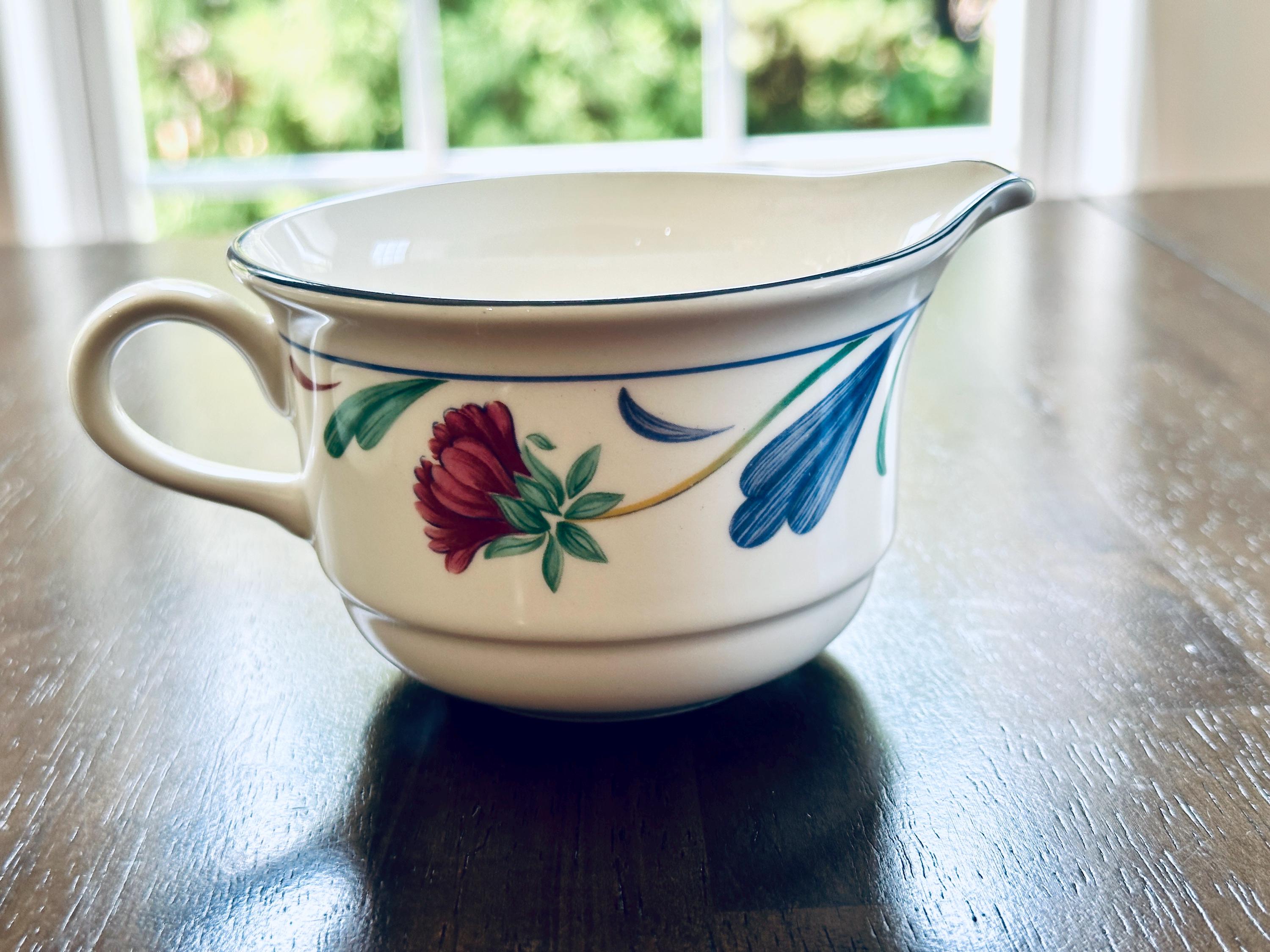 Lenox Poppies on Blue Creamer and Sugar Bowl
