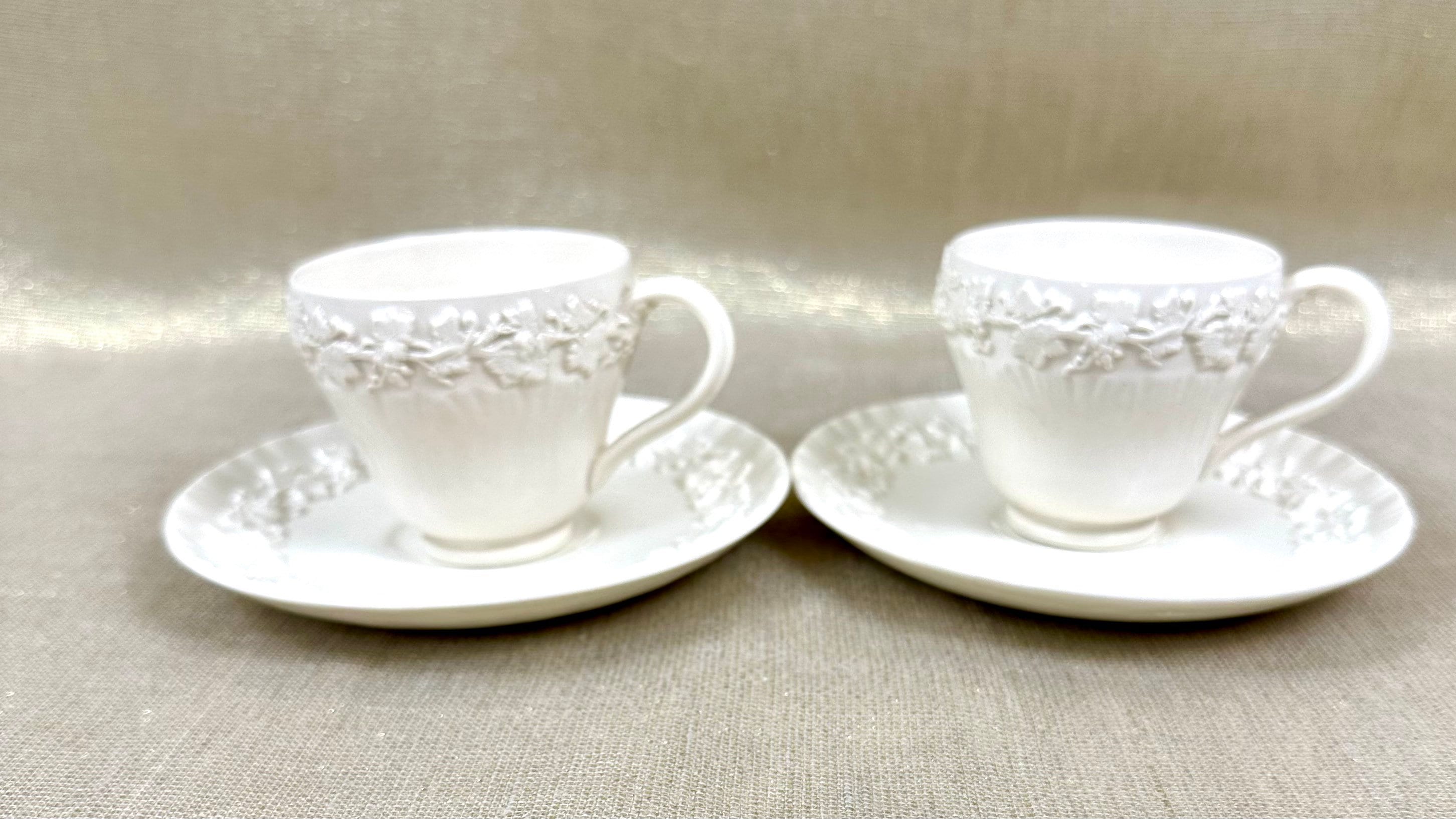 2 Wedgwood Cream on Cream Demitasse Cups and Saucers
