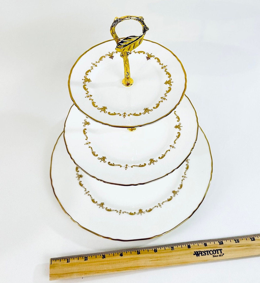 Royal Worcester Gold Chantilly  3 Tiered Server / Tidbit Tray