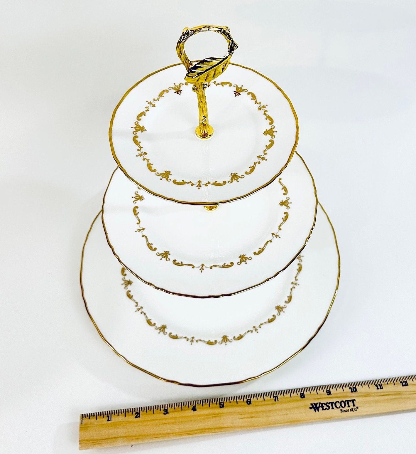 Royal Worcester Gold Chantilly  3 Tiered Server / Tidbit Tray