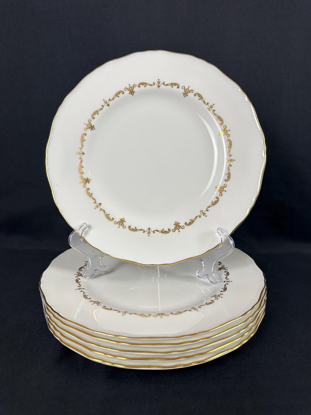 6 Royal Worcester Gold Chantilly Luncheon Plates
