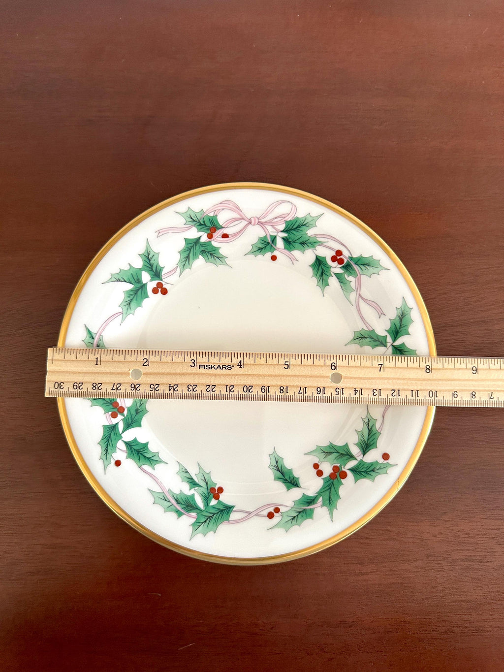 4 Mikasa Ribbon Holly Salad Plates Dessert Plates
